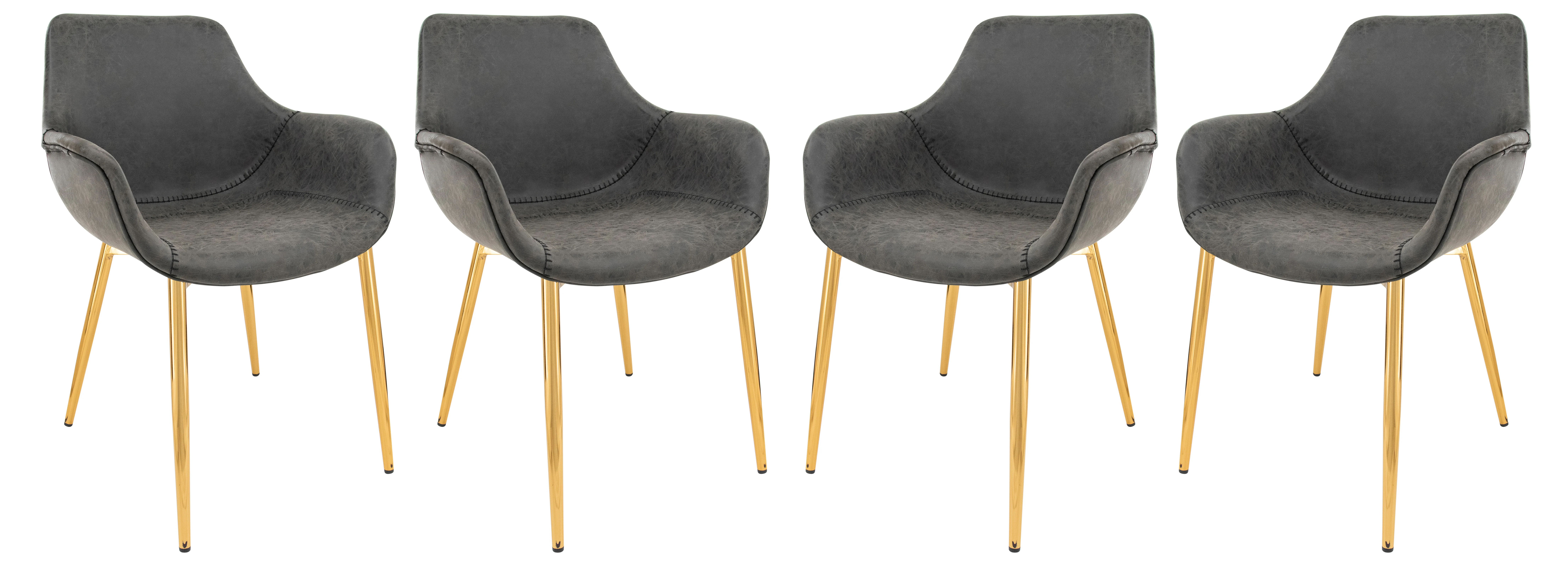 Markley Modern Leather Dining Arm Chair With Gold Metal Legs Set of 4