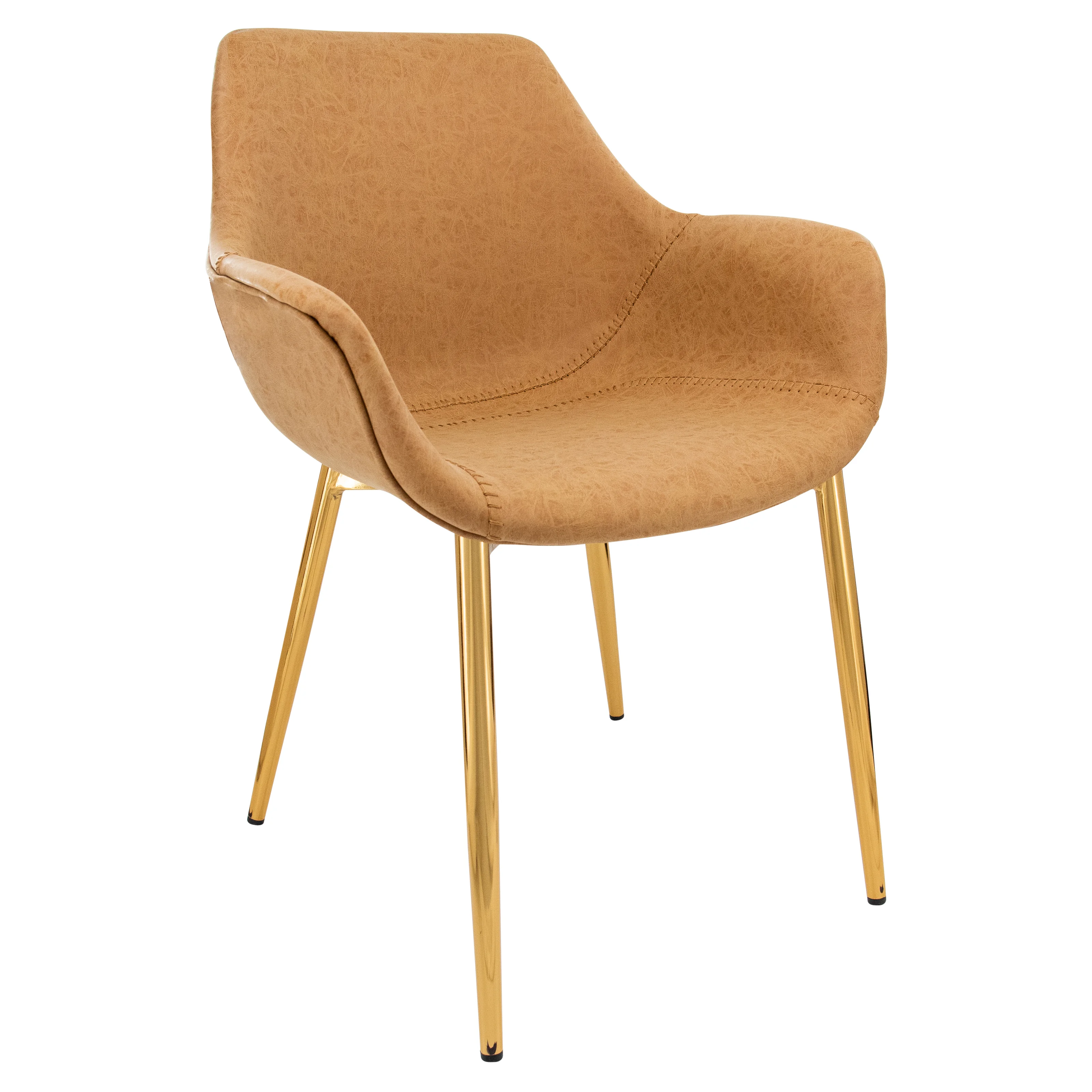 Markley Modern Leather Dining Arm Chair With Gold Metal Legs