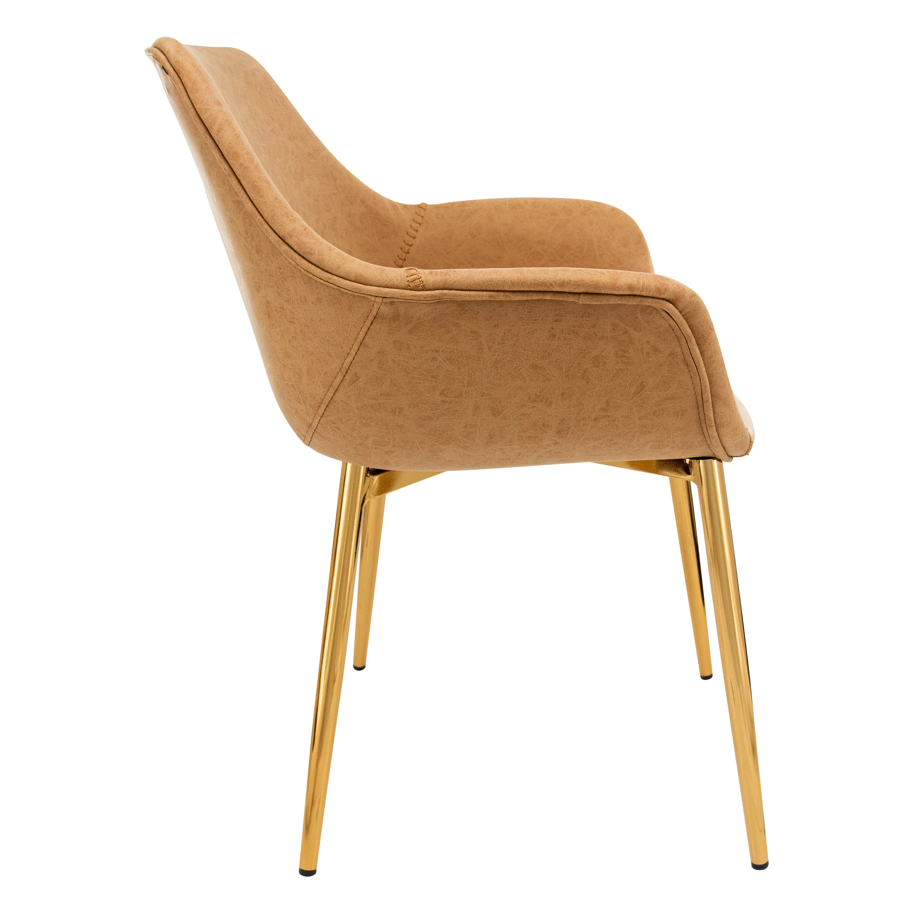 Markley Modern Leather Dining Arm Chair With Gold Metal Legs