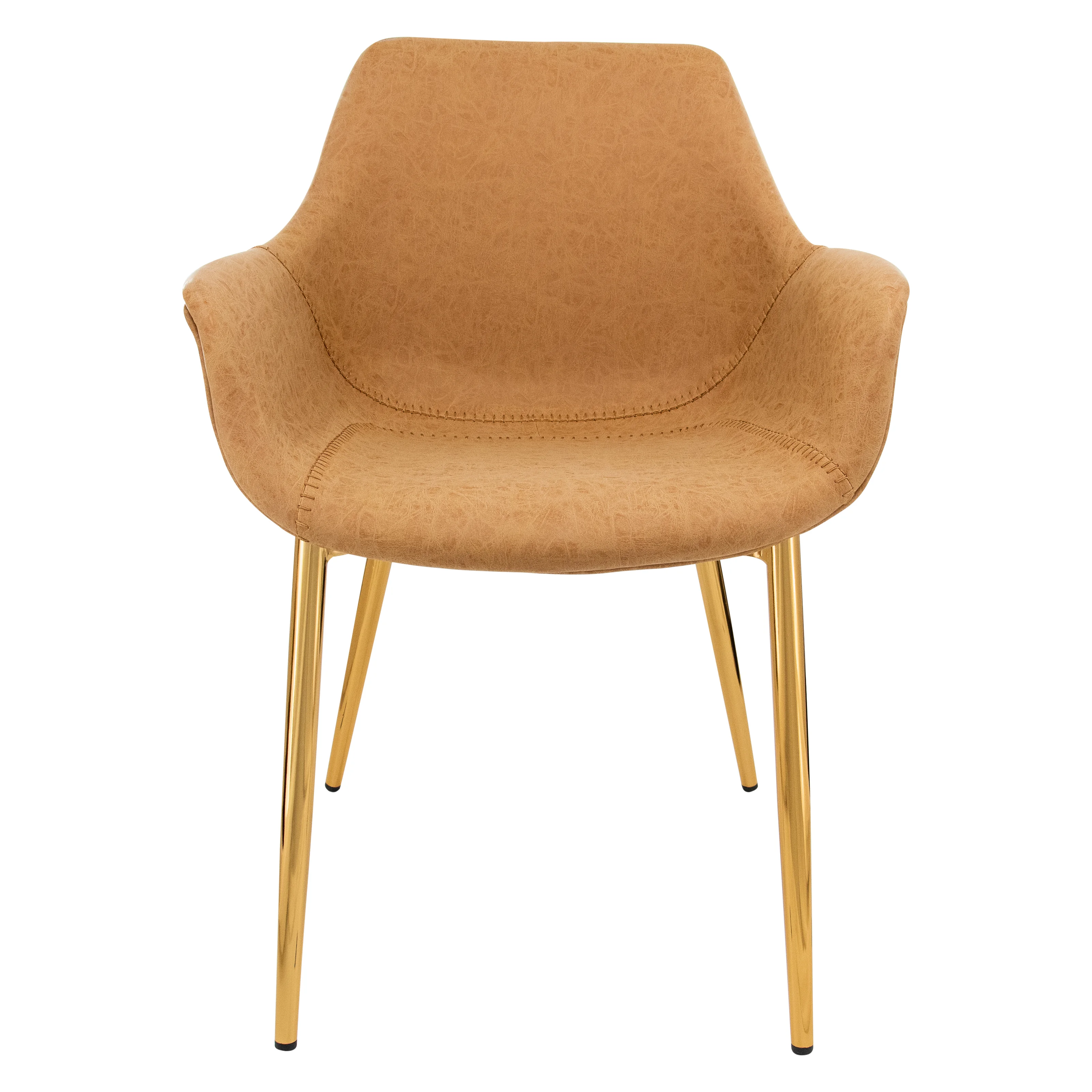 Markley Modern Leather Dining Arm Chair With Gold Metal Legs