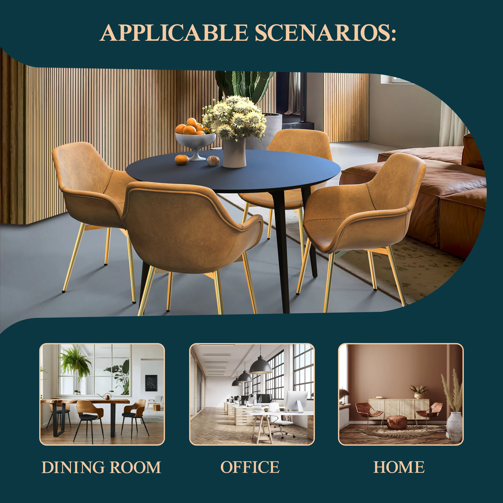 Markley Modern Leather Dining Arm Chair With Gold Metal Legs Set of 2