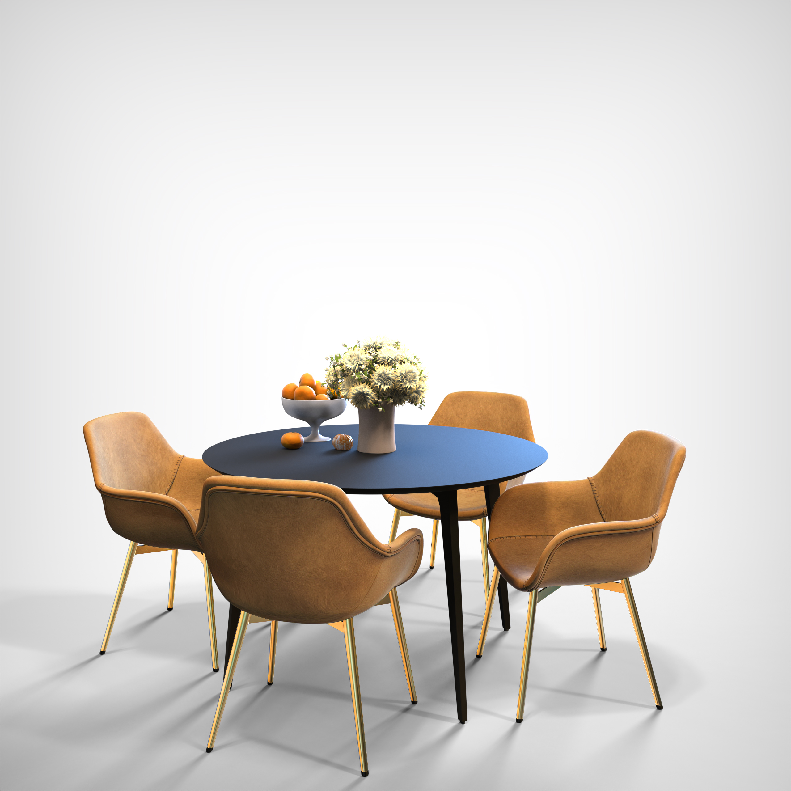 Markley Modern Leather Dining Arm Chair With Gold Metal Legs Set of 2