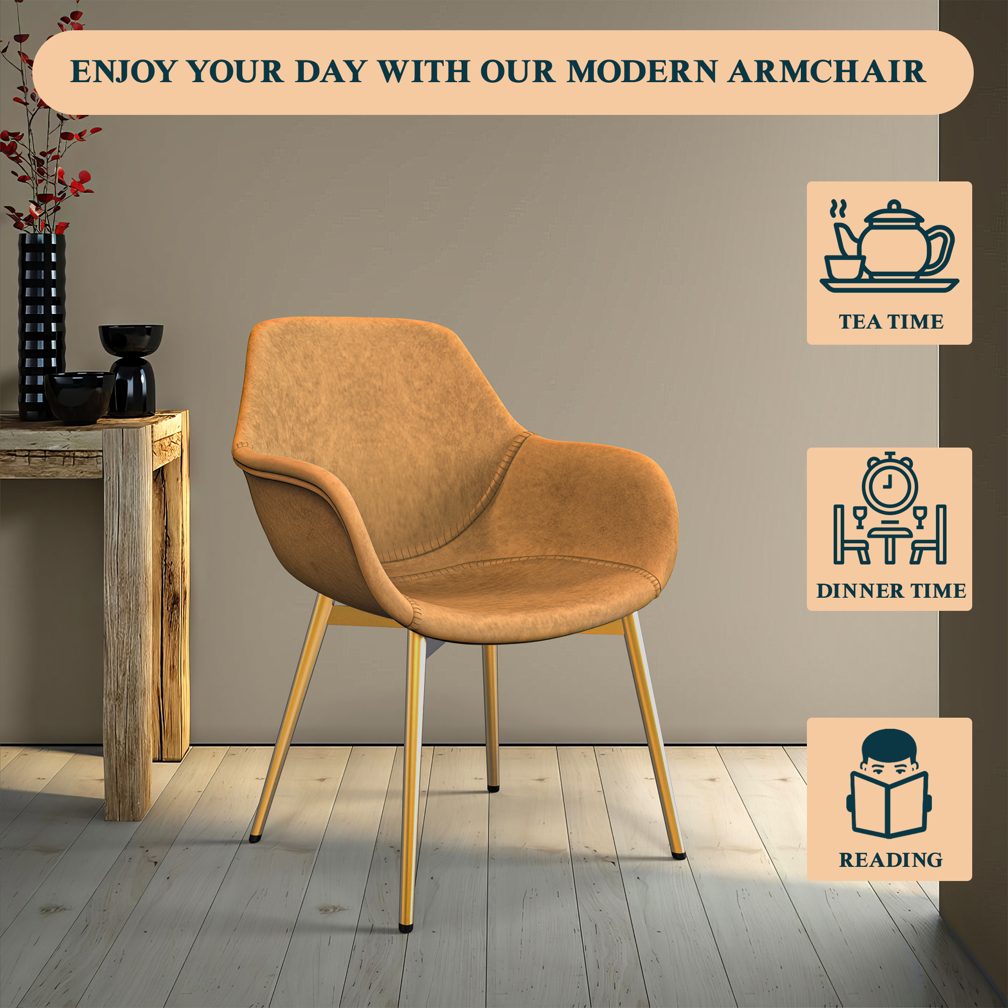 Markley Modern Leather Dining Arm Chair With Gold Metal Legs Set of 2