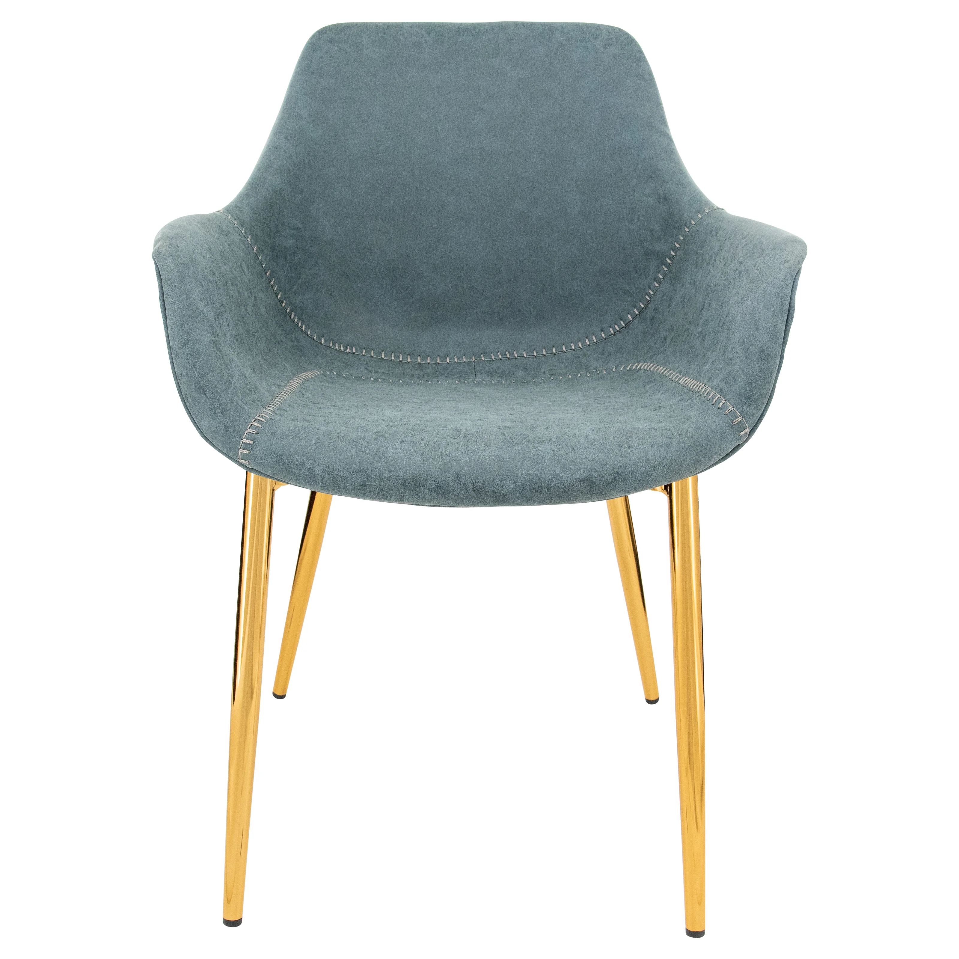 Markley Modern Leather Dining Arm Chair With Gold Metal Legs