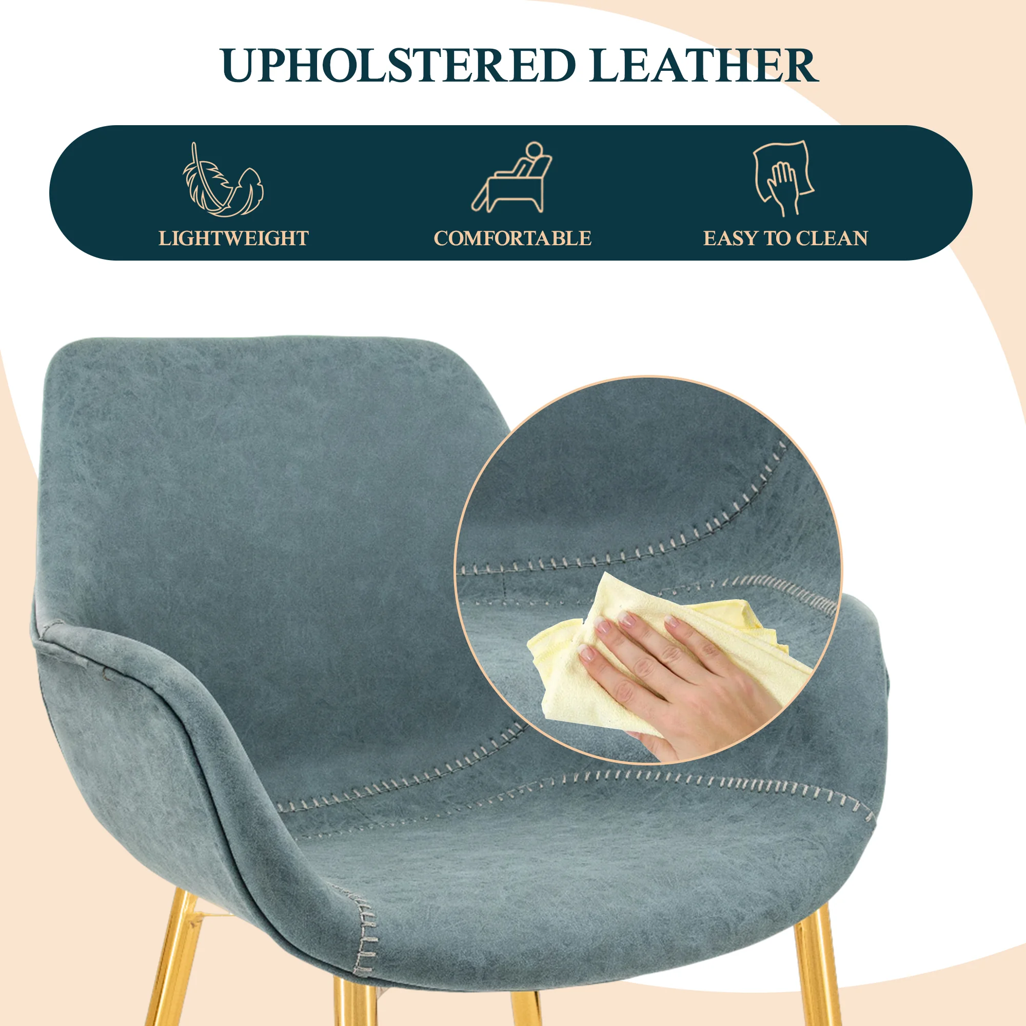 Markley Modern Leather Dining Arm Chair With Gold Metal Legs