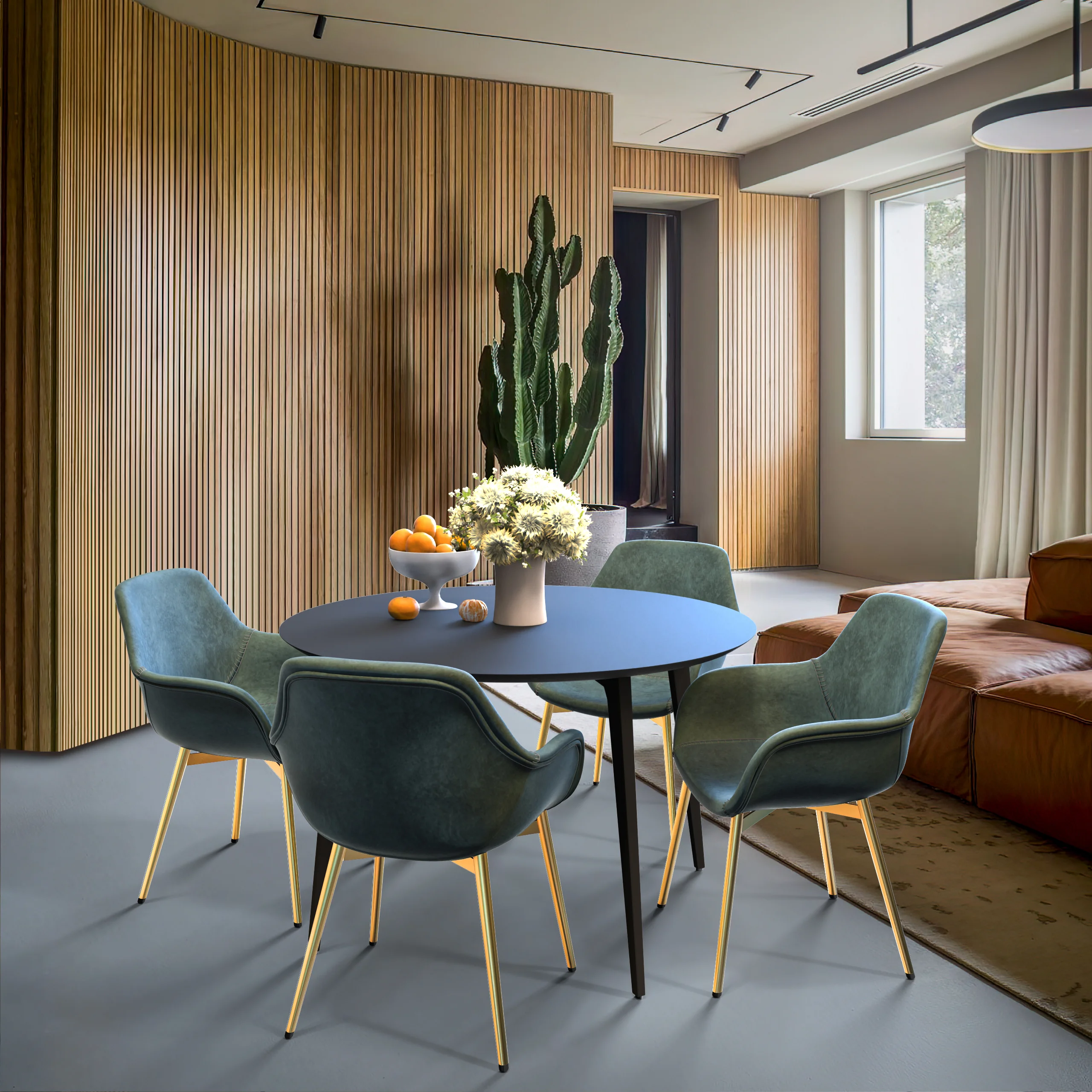 Markley Modern Leather Dining Arm Chair With Gold Metal Legs