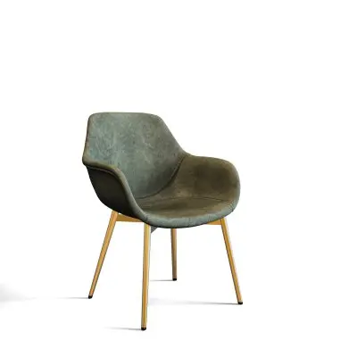 Markley Modern Leather Dining Arm Chair With Gold Metal Legs