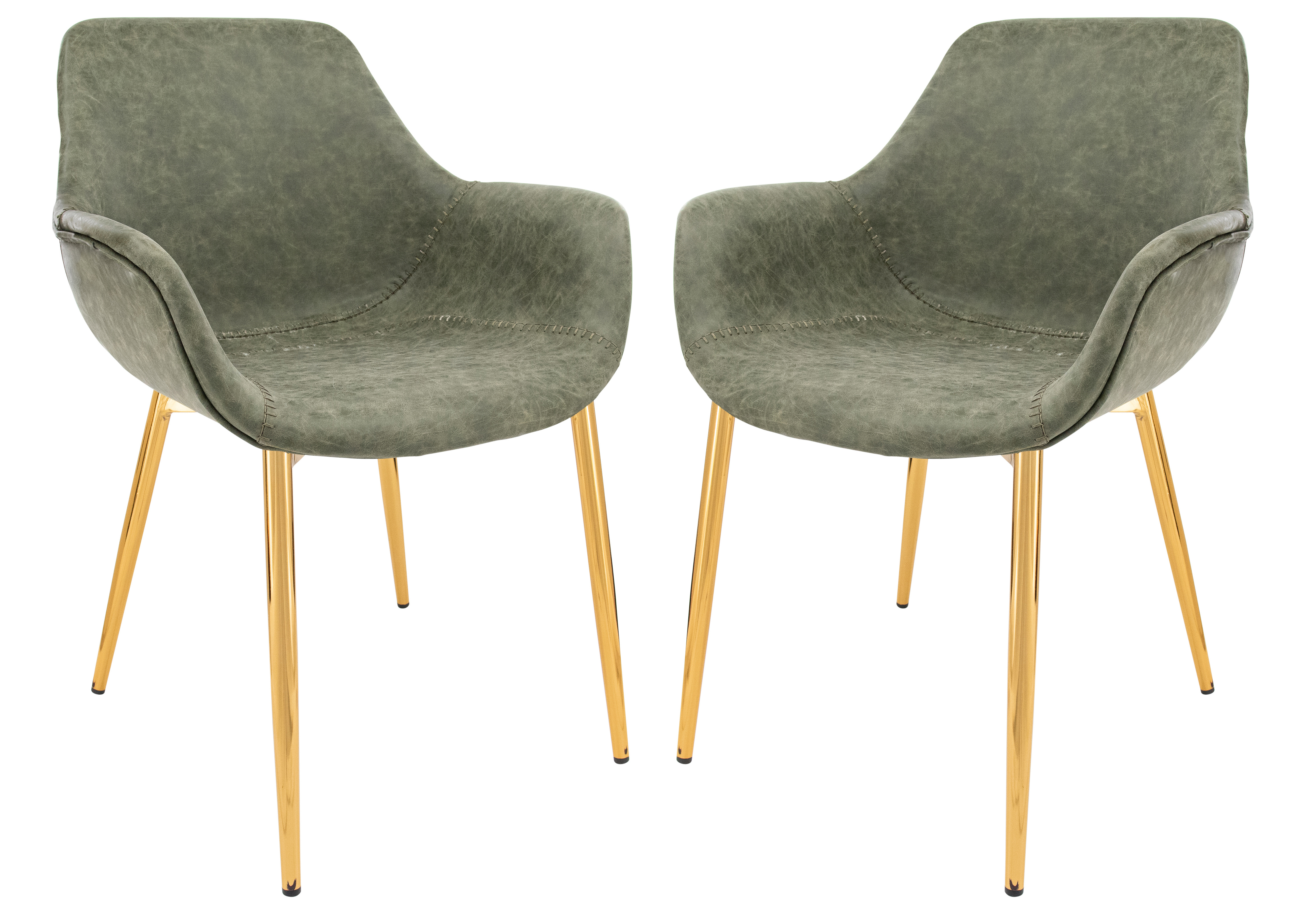 Markley Modern Leather Dining Arm Chair With Gold Metal Legs Set of 2
