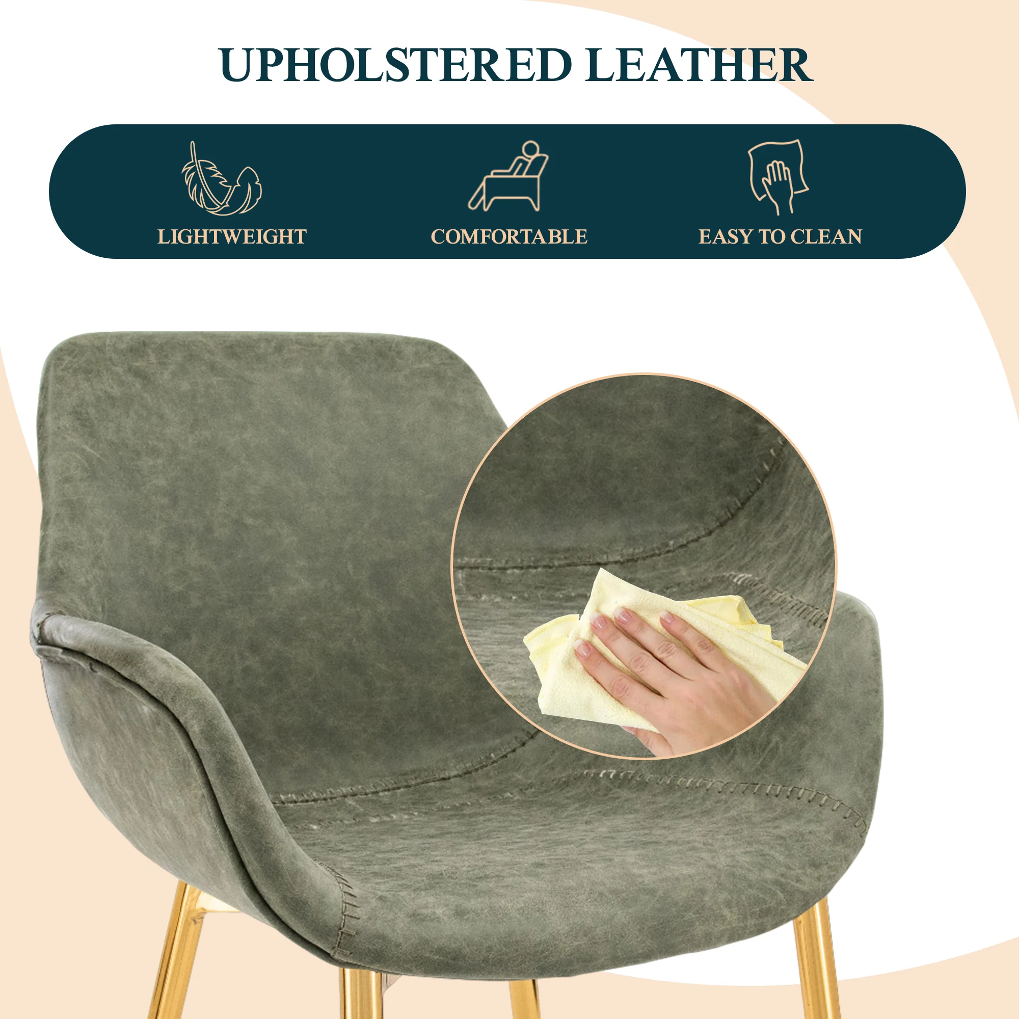 Markley Modern Leather Dining Arm Chair With Gold Metal Legs Set of 4