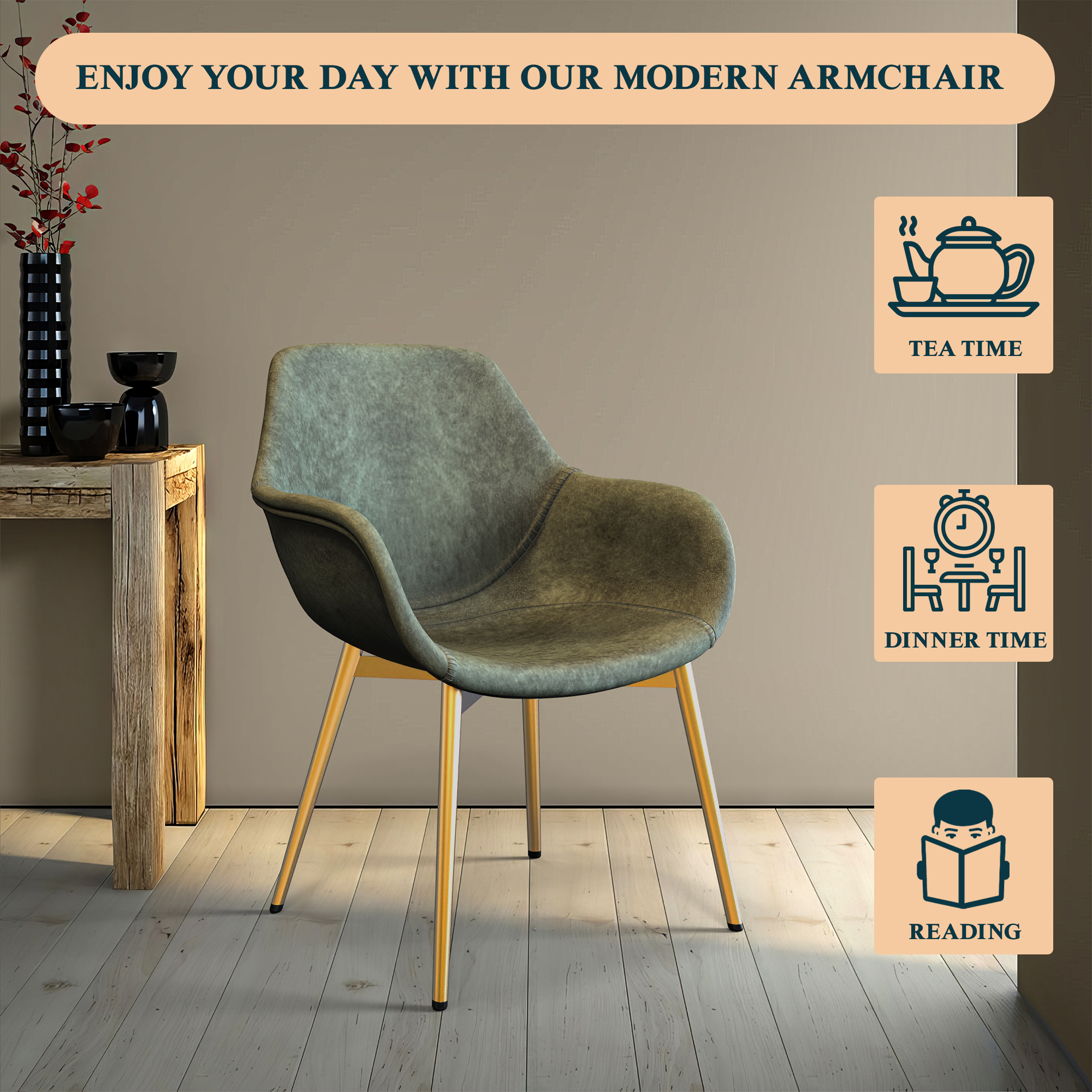 Markley Modern Leather Dining Arm Chair With Gold Metal Legs Set of 4