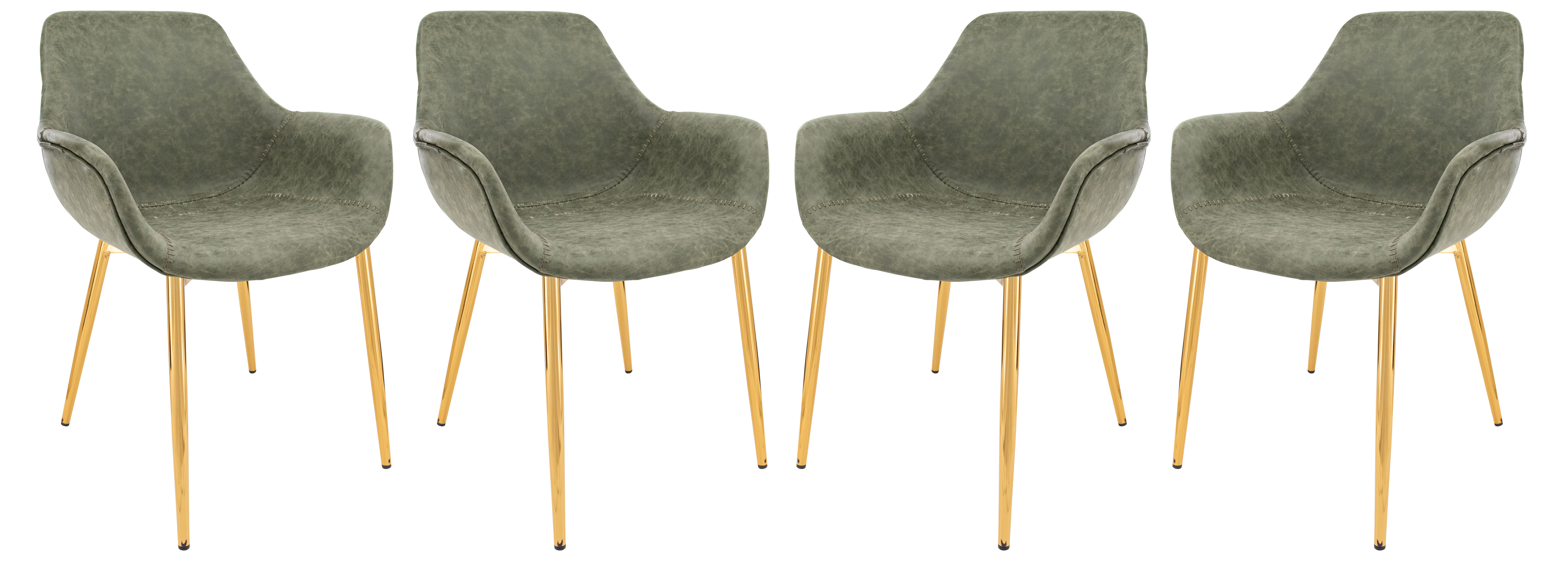 Markley Modern Leather Dining Arm Chair With Gold Metal Legs Set of 4