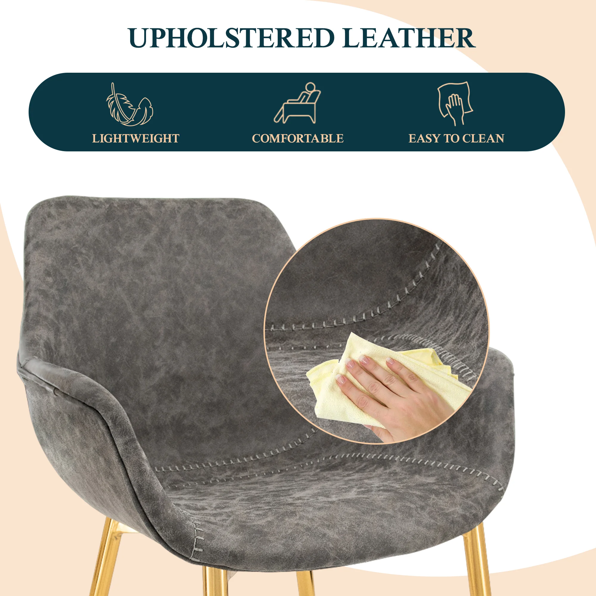 Markley Modern Leather Dining Arm Chair With Gold Metal Legs