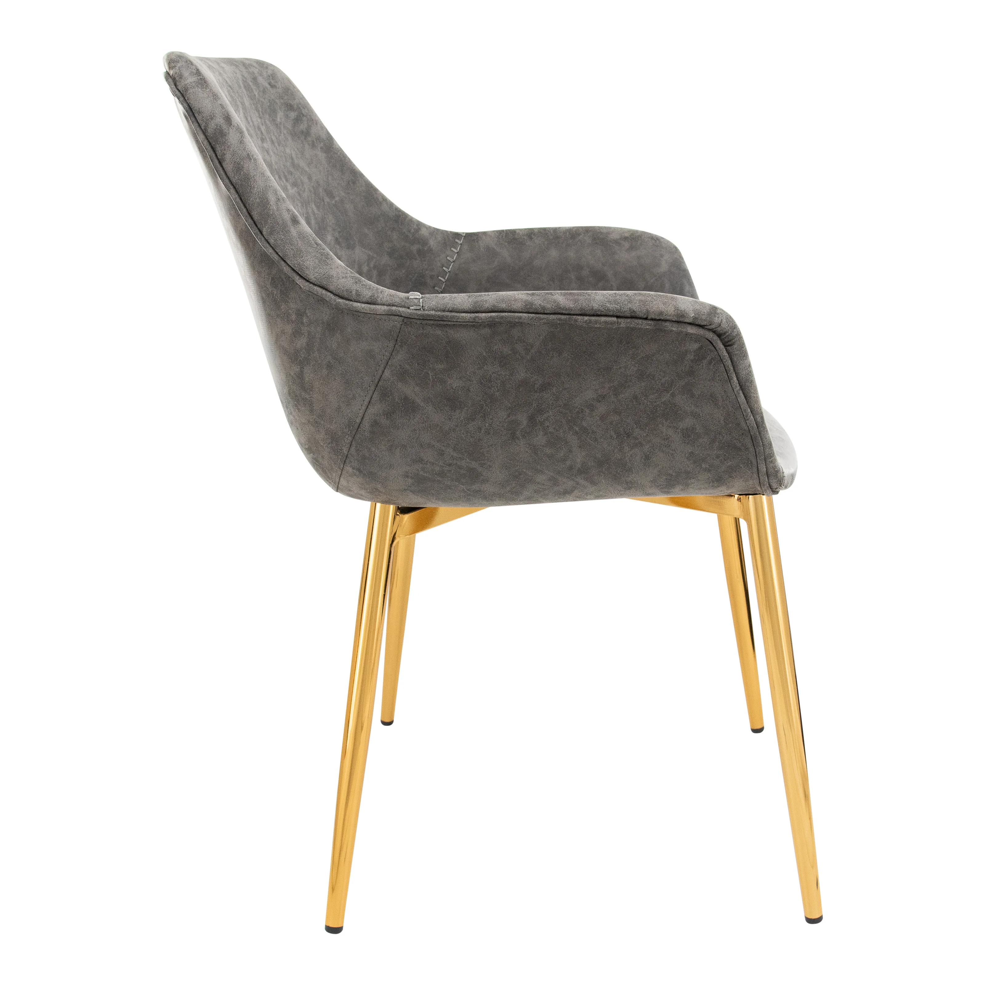 Markley Modern Leather Dining Arm Chair With Gold Metal Legs