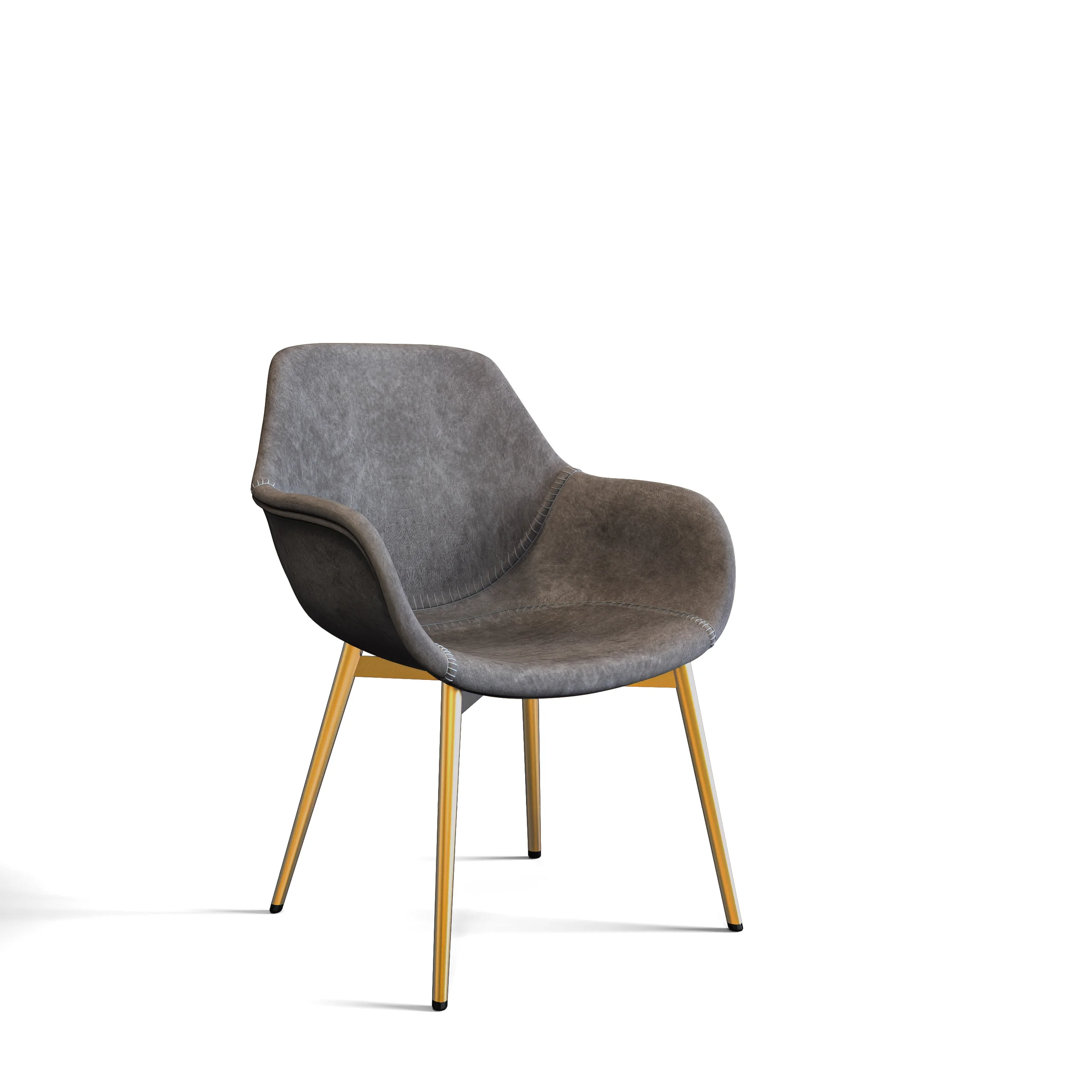 Markley Modern Leather Dining Arm Chair With Gold Metal Legs