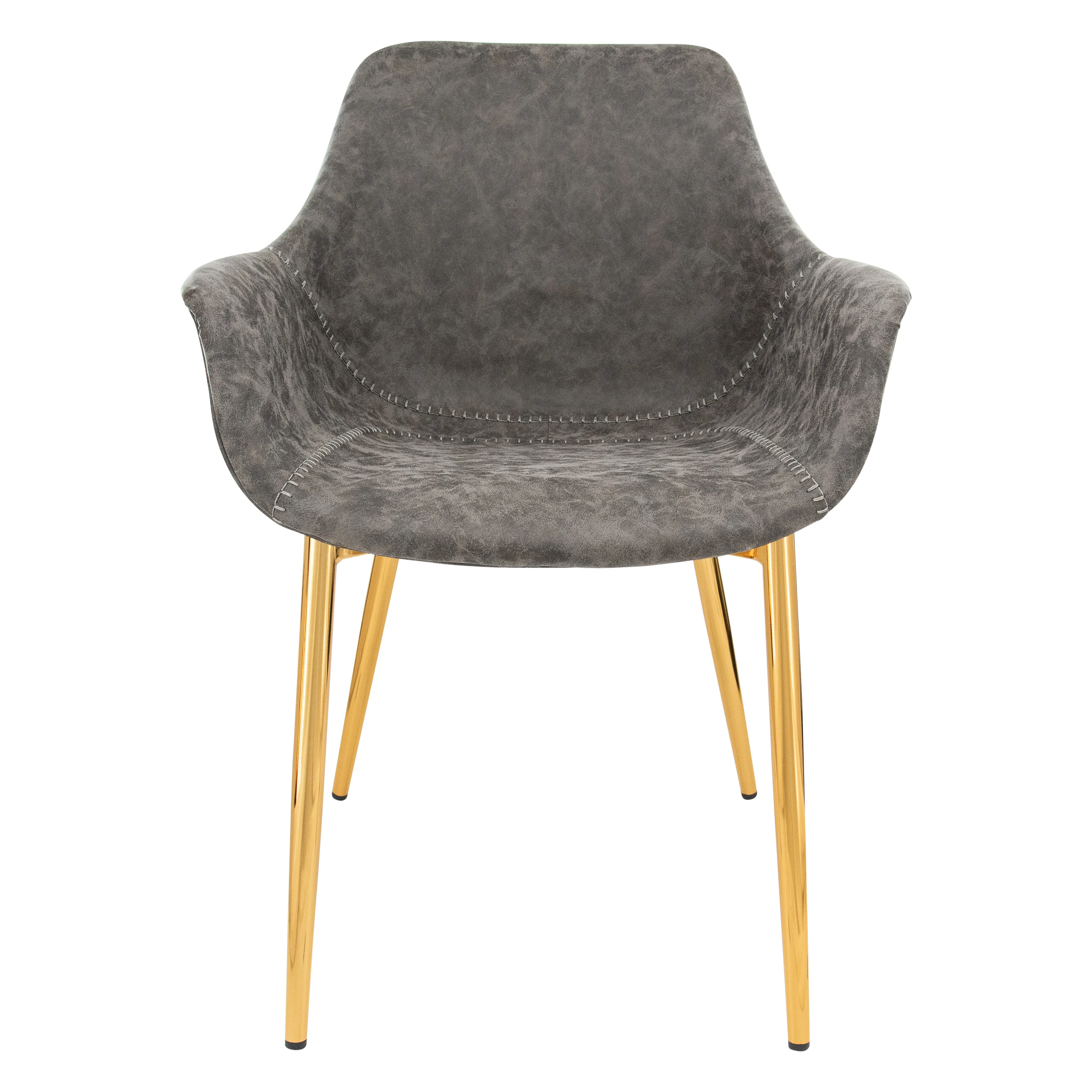 Markley Modern Leather Dining Arm Chair With Gold Metal Legs