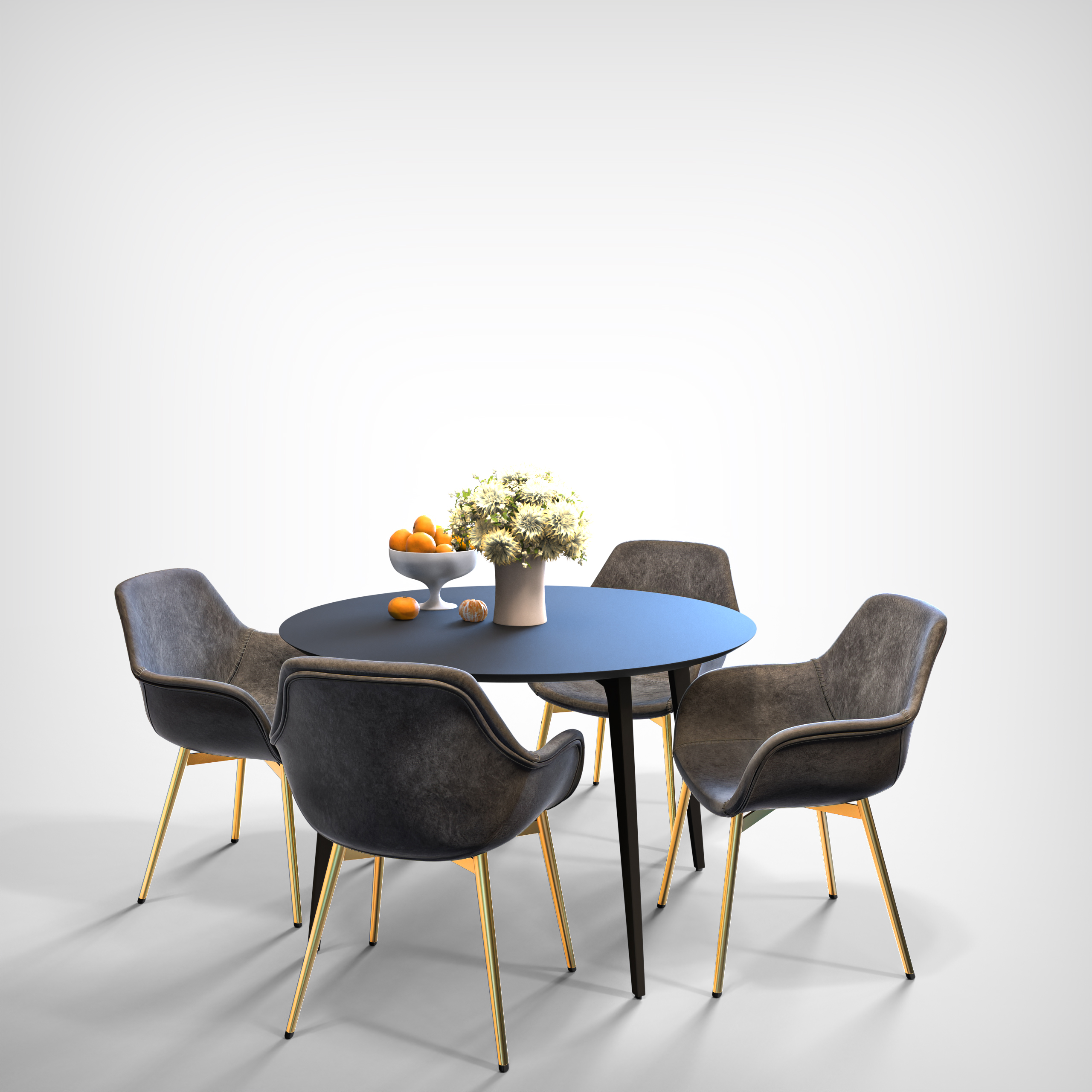 Markley Modern Leather Dining Arm Chair With Gold Metal Legs Set of 2