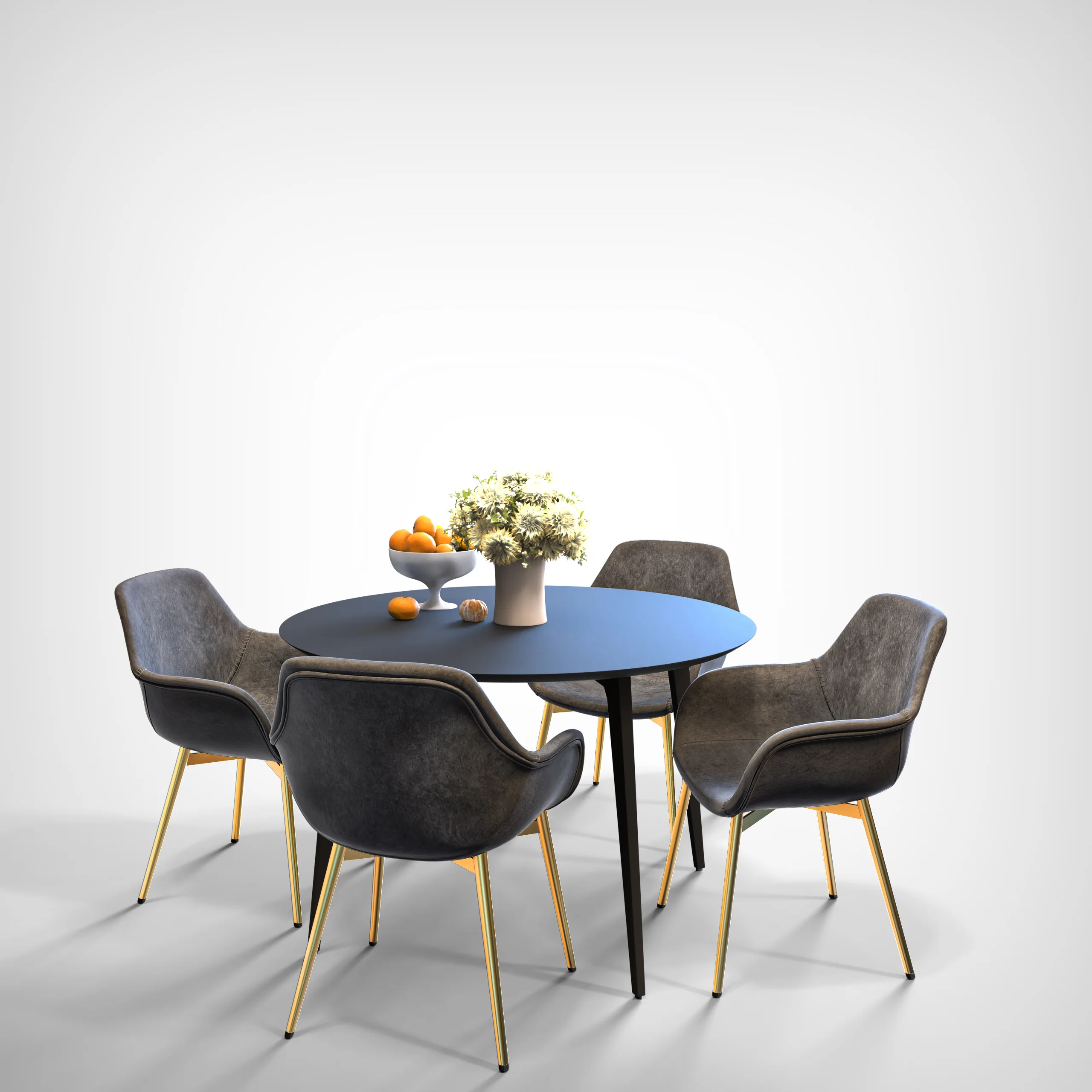 Markley Modern Leather Dining Arm Chair With Gold Metal Legs Set of 2