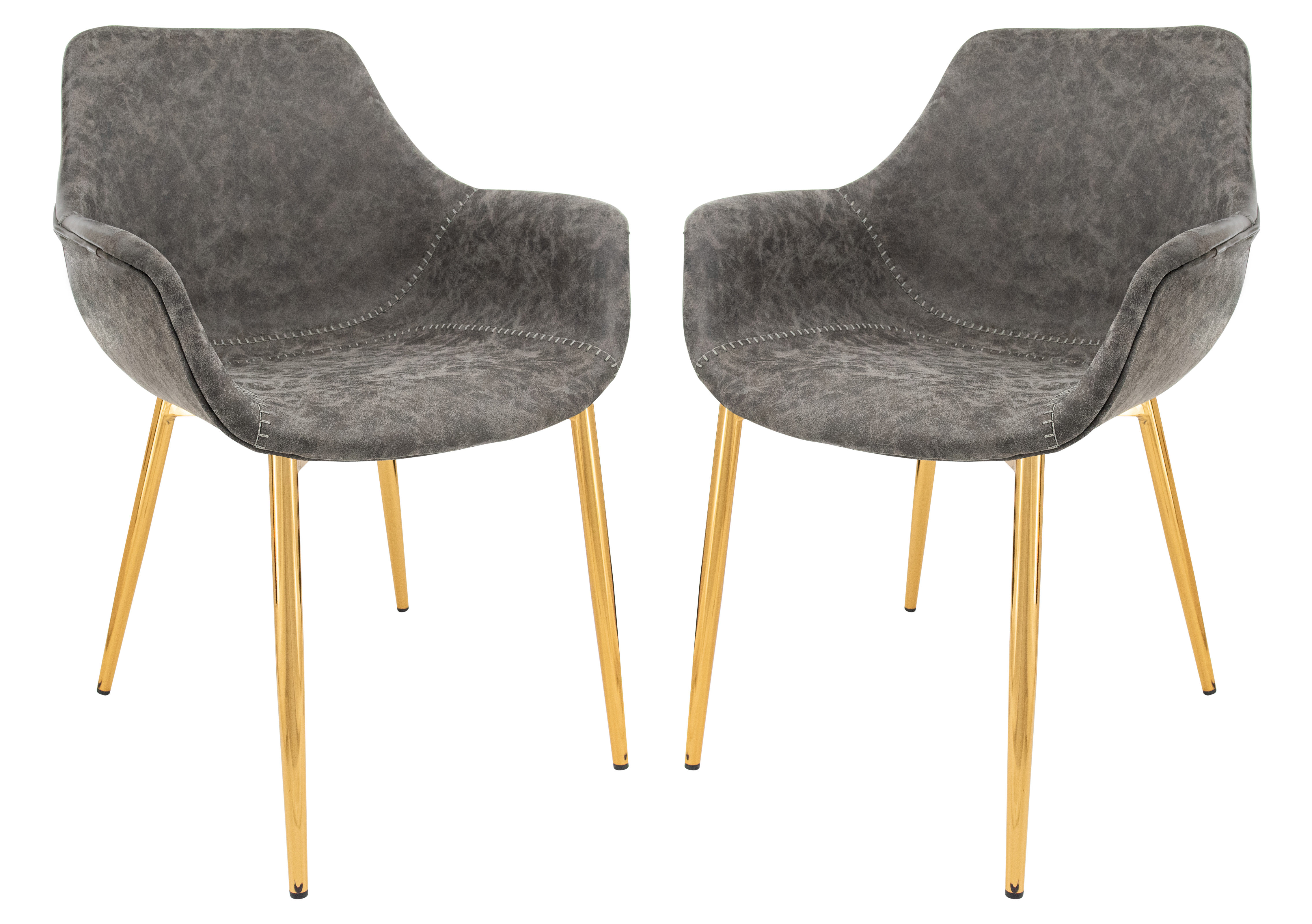 Markley Modern Leather Dining Arm Chair With Gold Metal Legs Set of 2