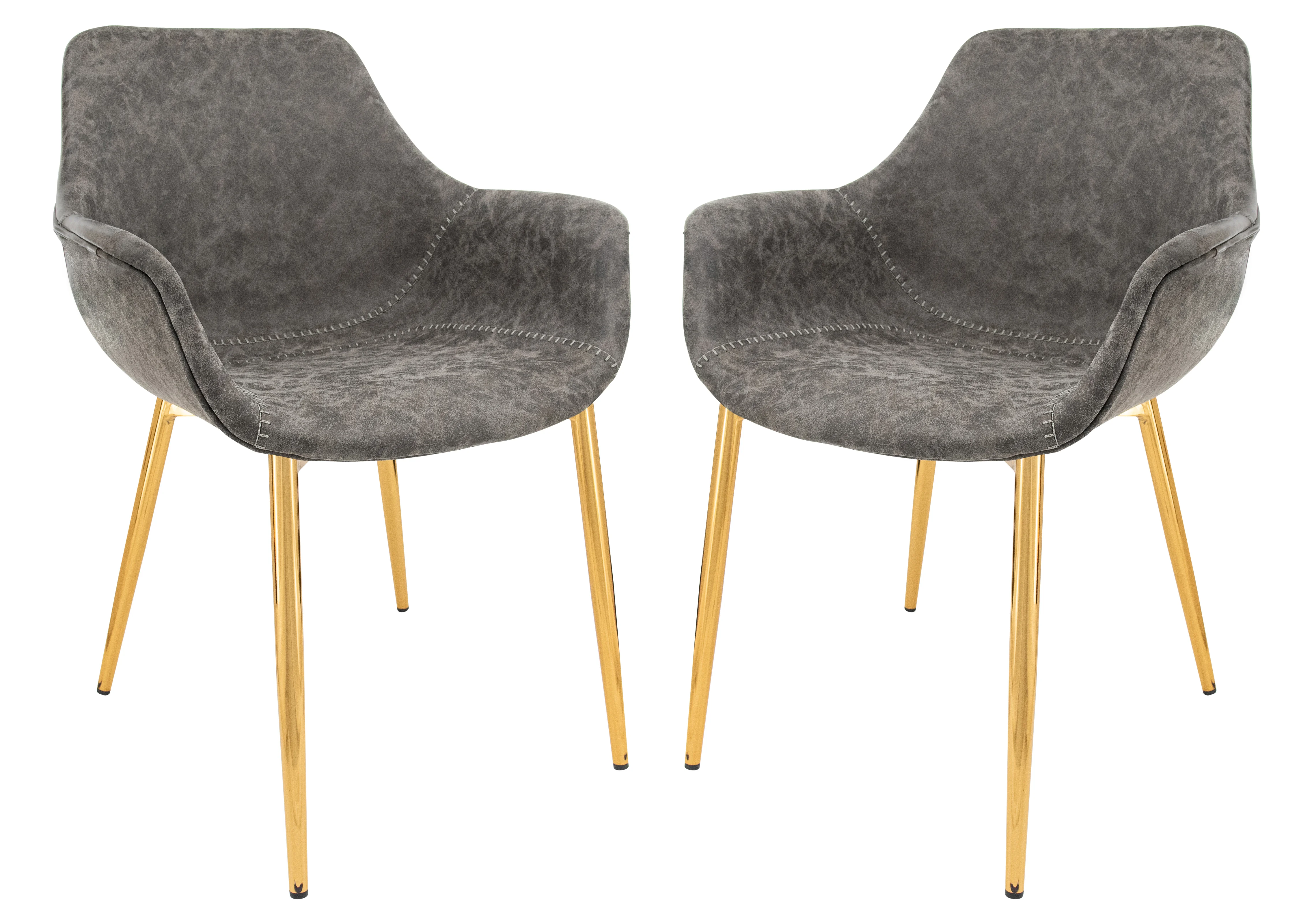 Markley Modern Leather Dining Arm Chair With Gold Metal Legs Set of 2