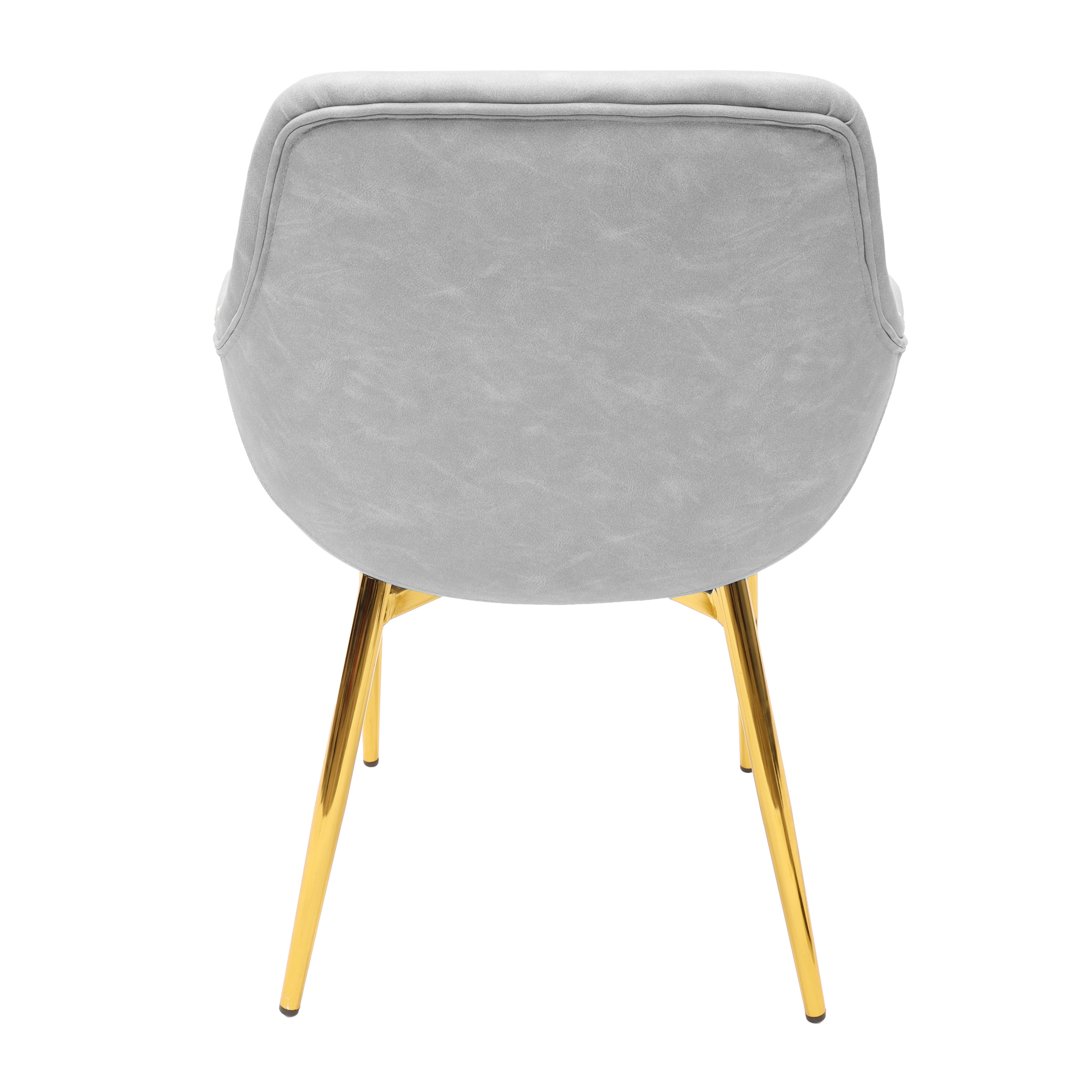 Markley Modern Leather Dining Arm Chair With Gold Light Grey Metal Legs Set of 2
