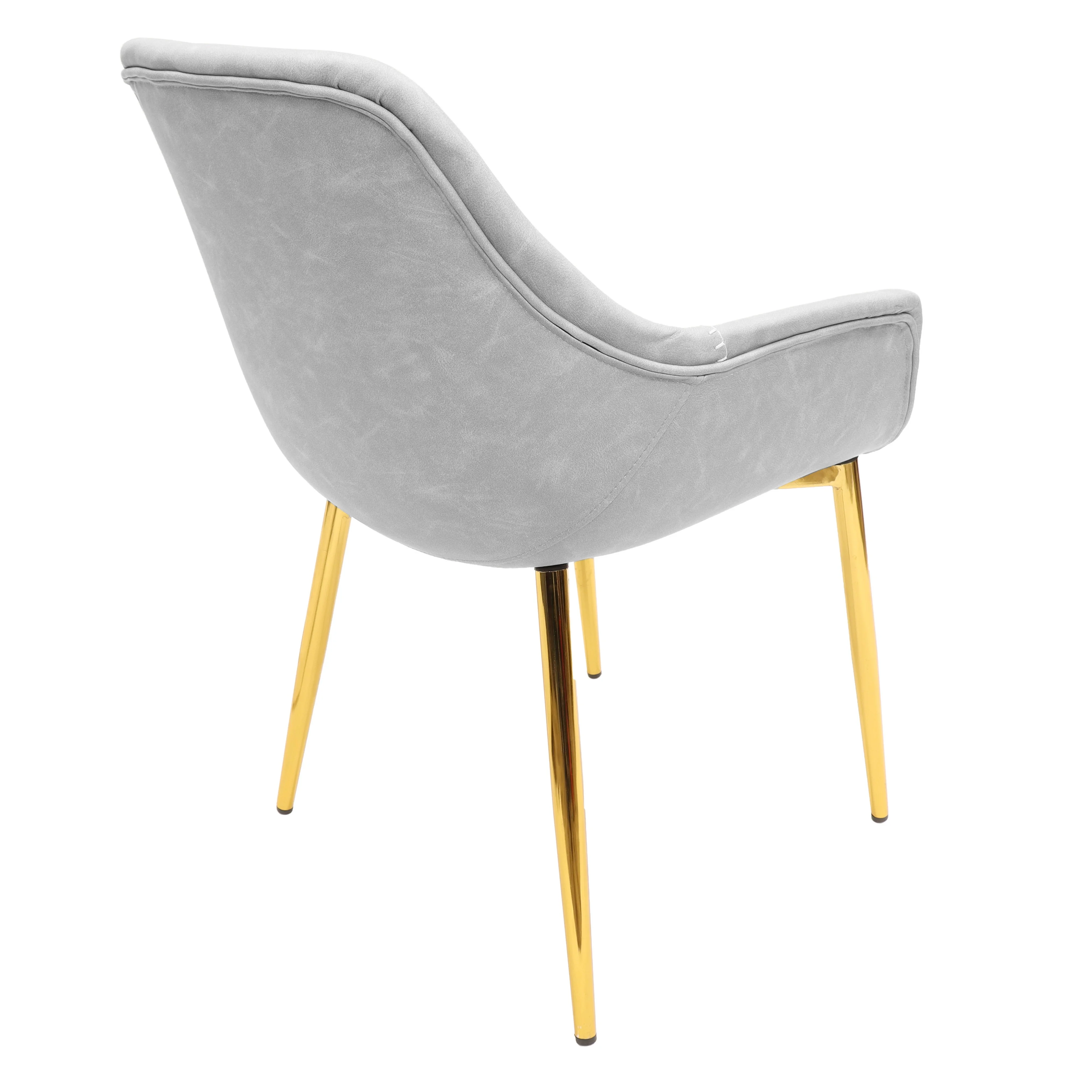 Markley Modern Leather Dining Arm Chair With Gold Light Grey Metal Legs Set of 2
