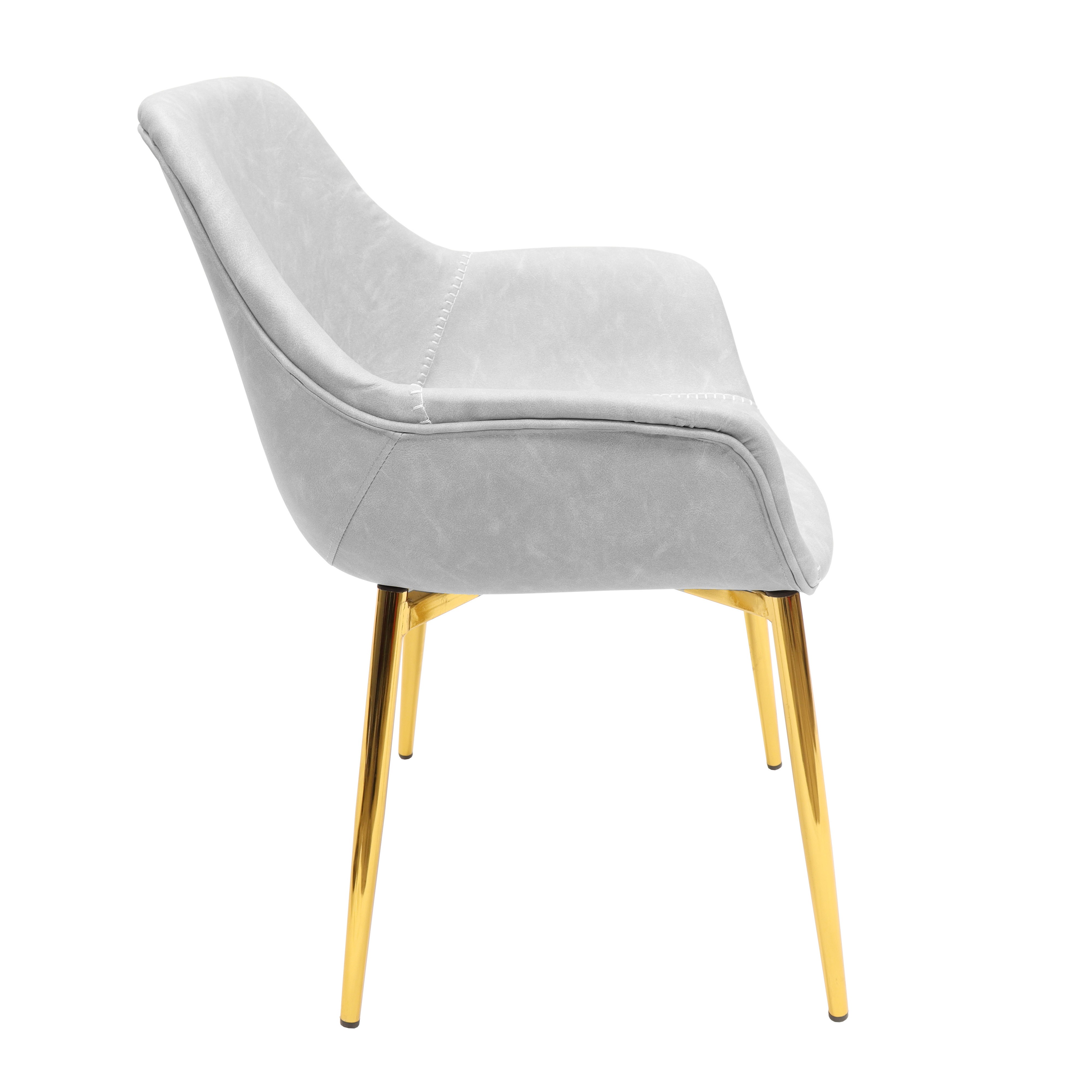 Markley Modern Leather Dining Arm Chair With Gold Metal Legs Light Grey Set of 4