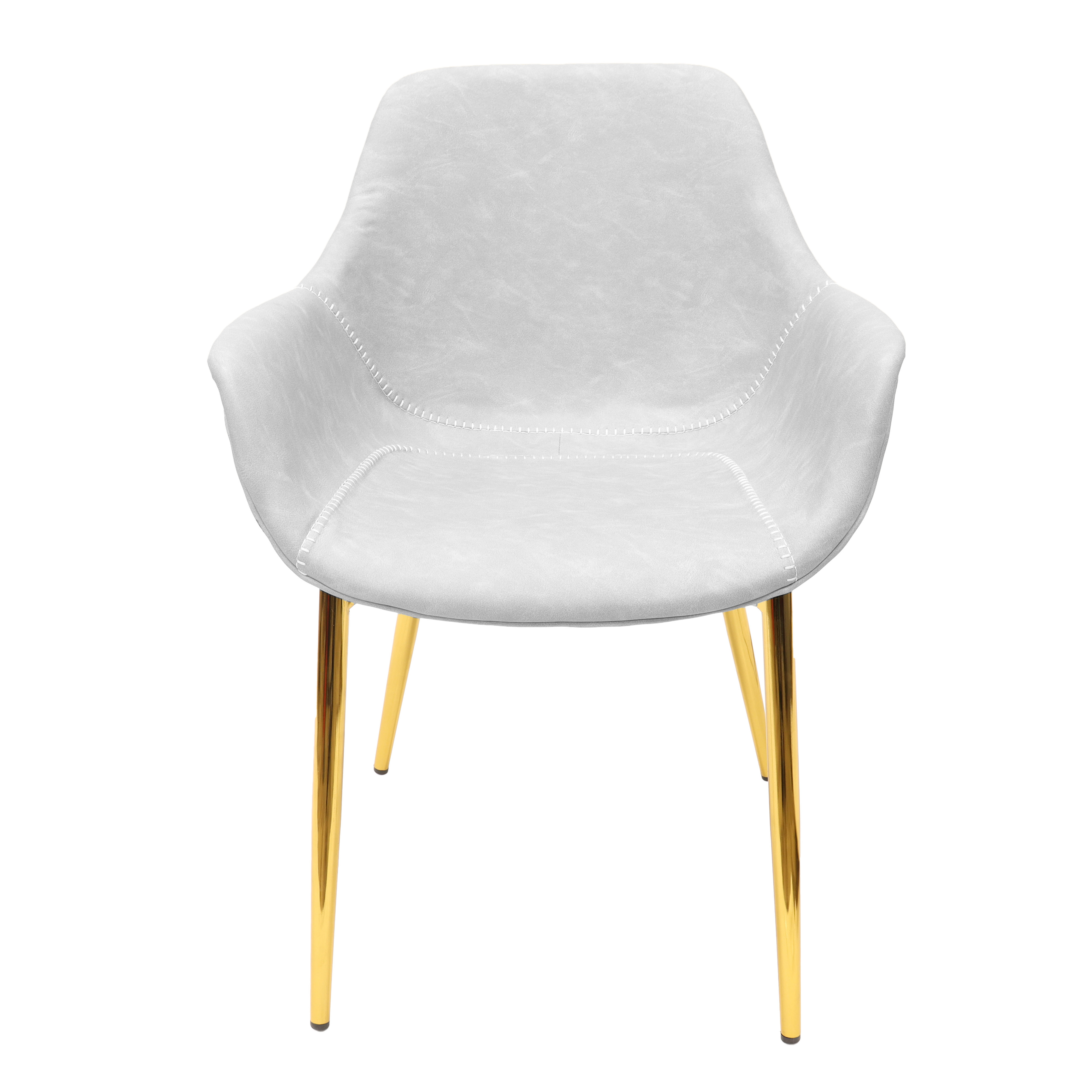 Markley Modern Leather Dining Arm Chair With Gold Metal Legs Light Grey Set of 4