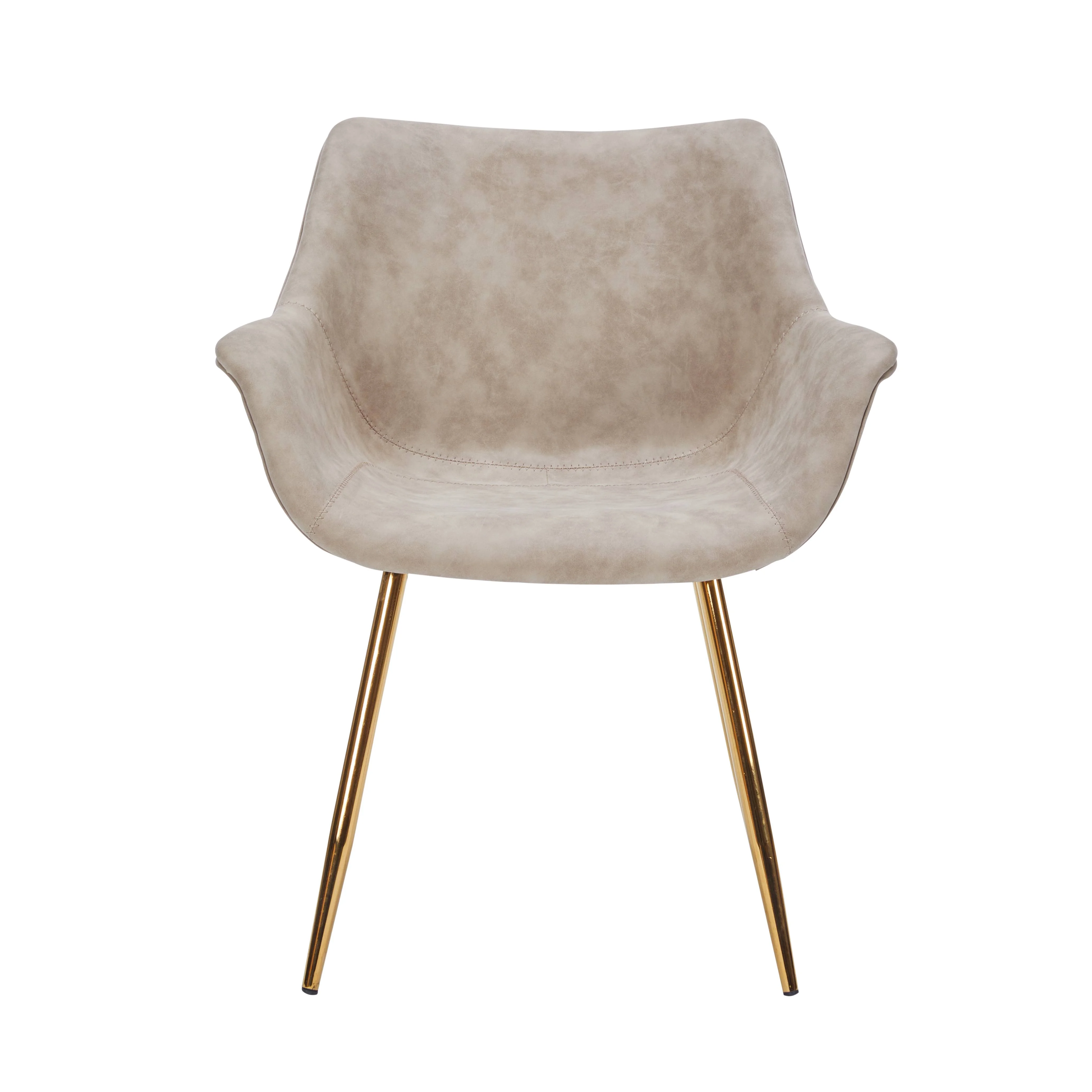 Markley Modern Leather Dining Arm Chair With Gold Legs in Taupe