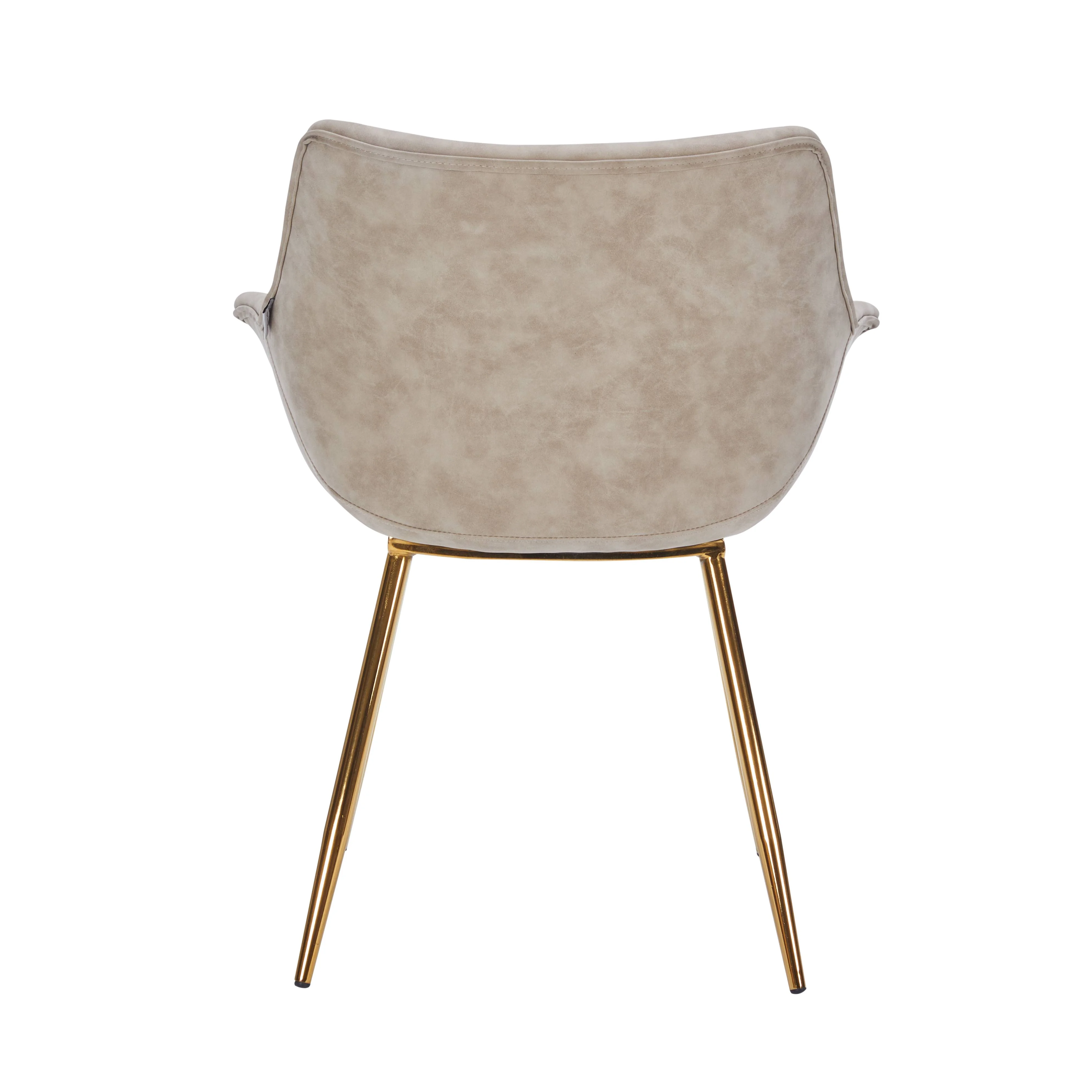 Markley Modern Leather Dining Arm Chair With Gold Legs in Taupe