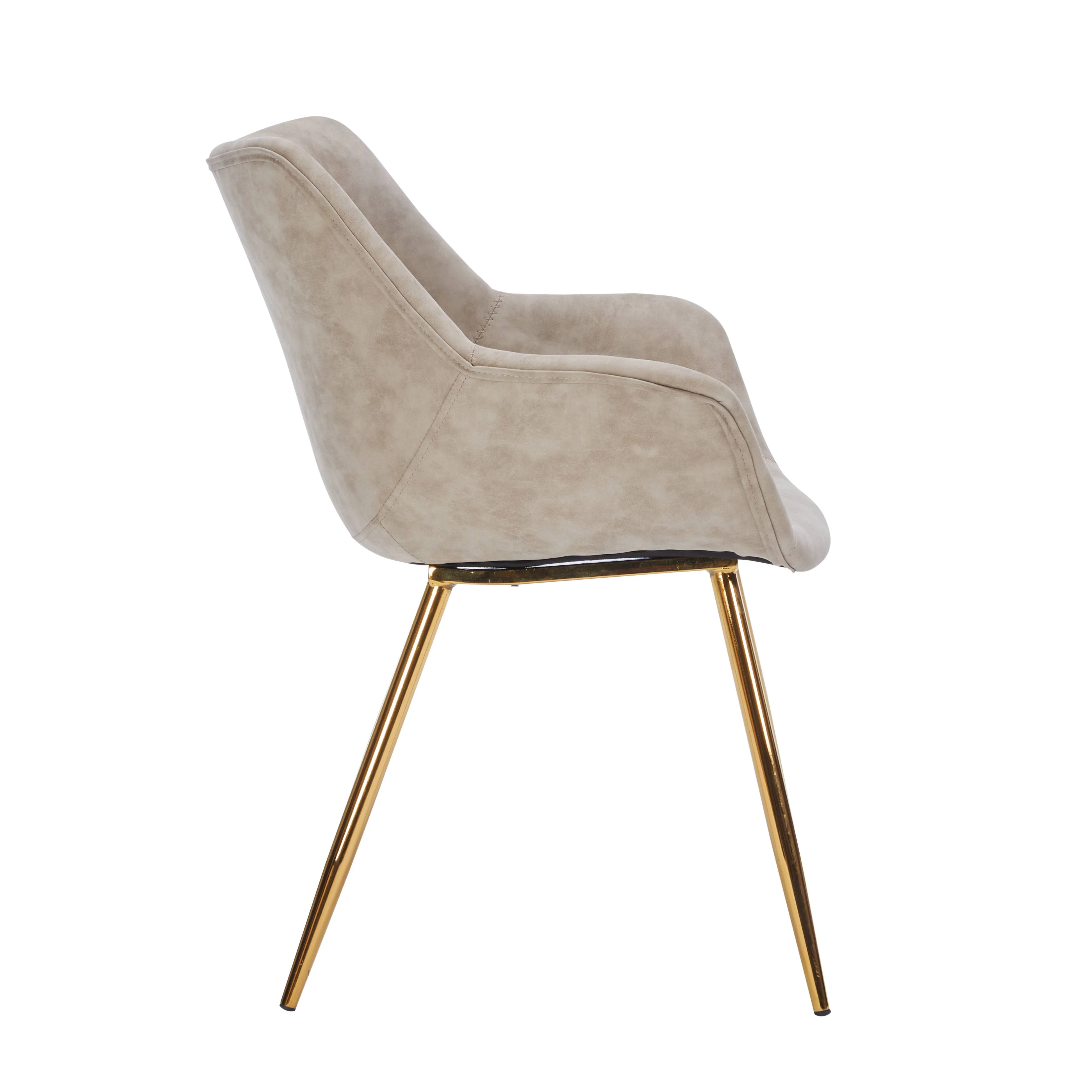 Markley Modern Leather Dining Arm Chair With Gold Legs in Taupe