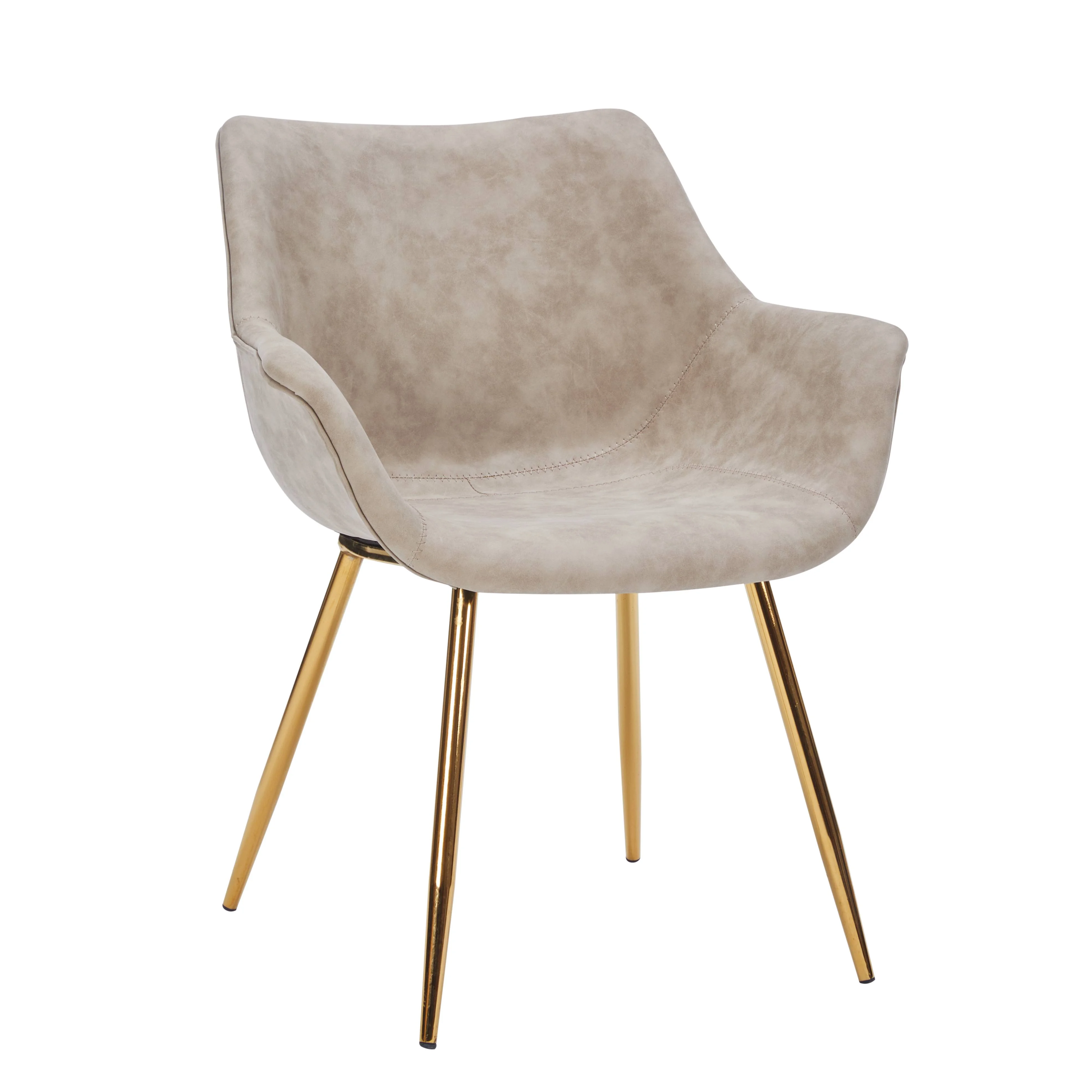 Markley Modern Leather Dining Arm Chair With Gold Legs in Taupe