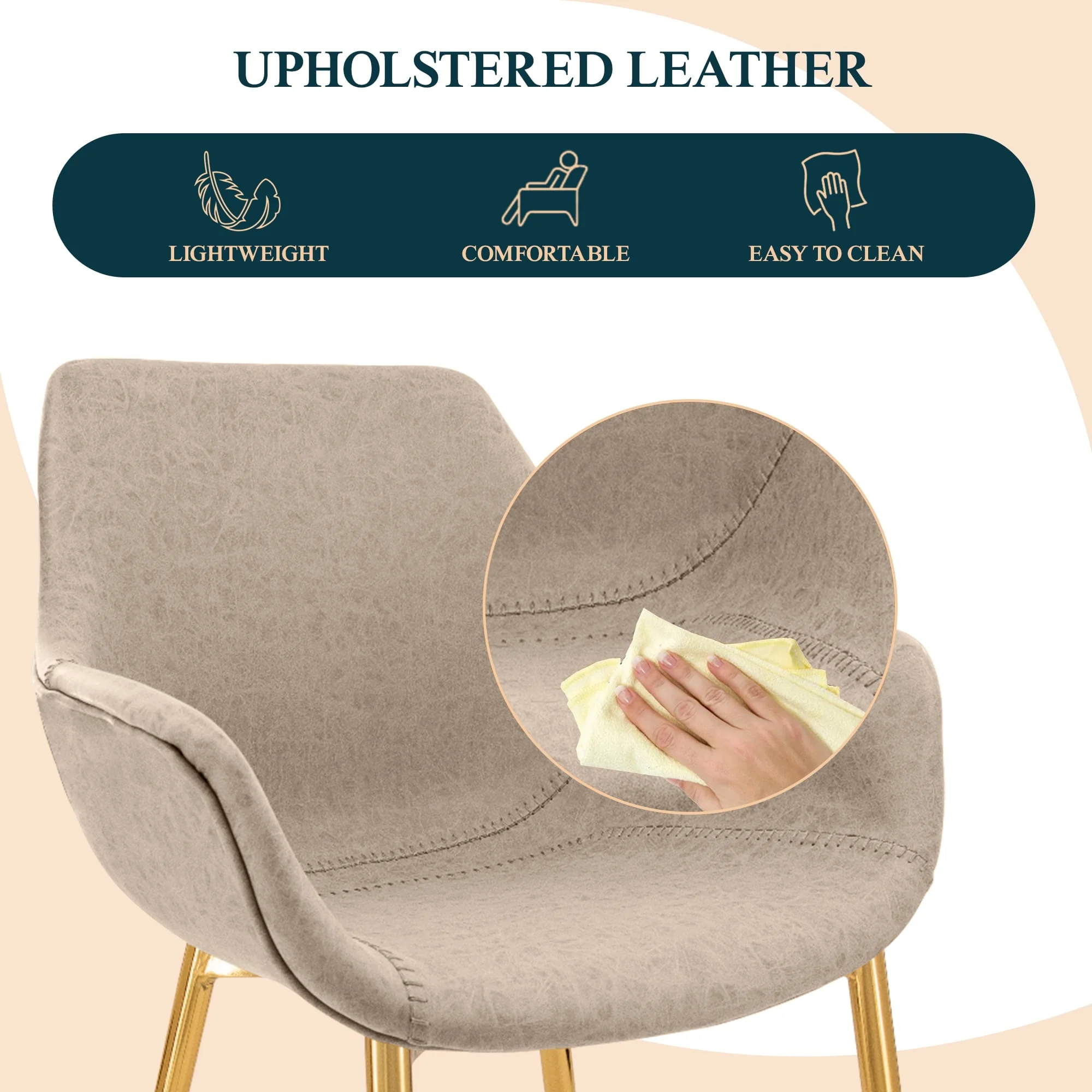 Markley Modern Leather Dining Arm Chair With Gold Legs in Taupe Set of 4