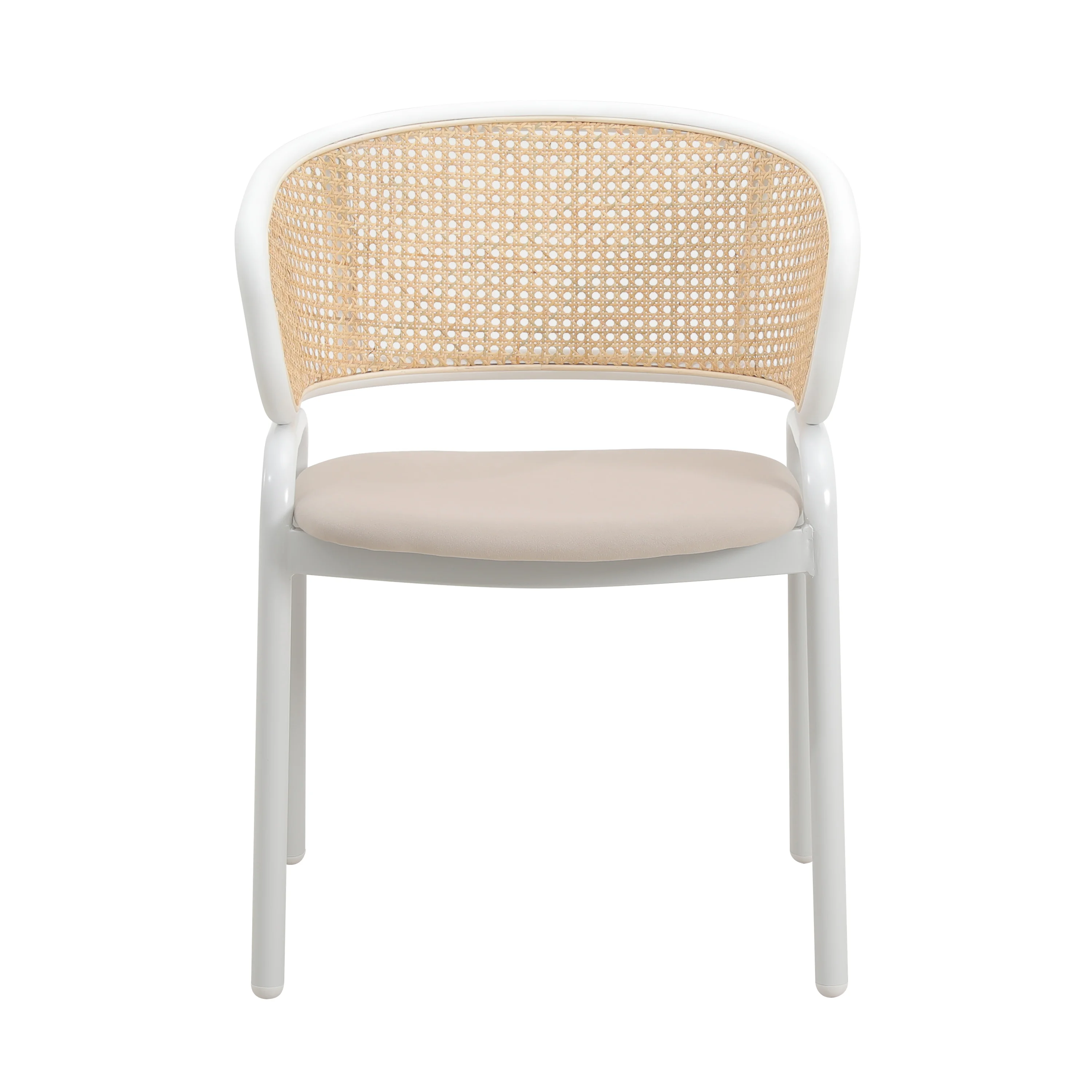 Ervilla Modern Dining Chair with White Powder Coated Steel Legs and Wicker Back