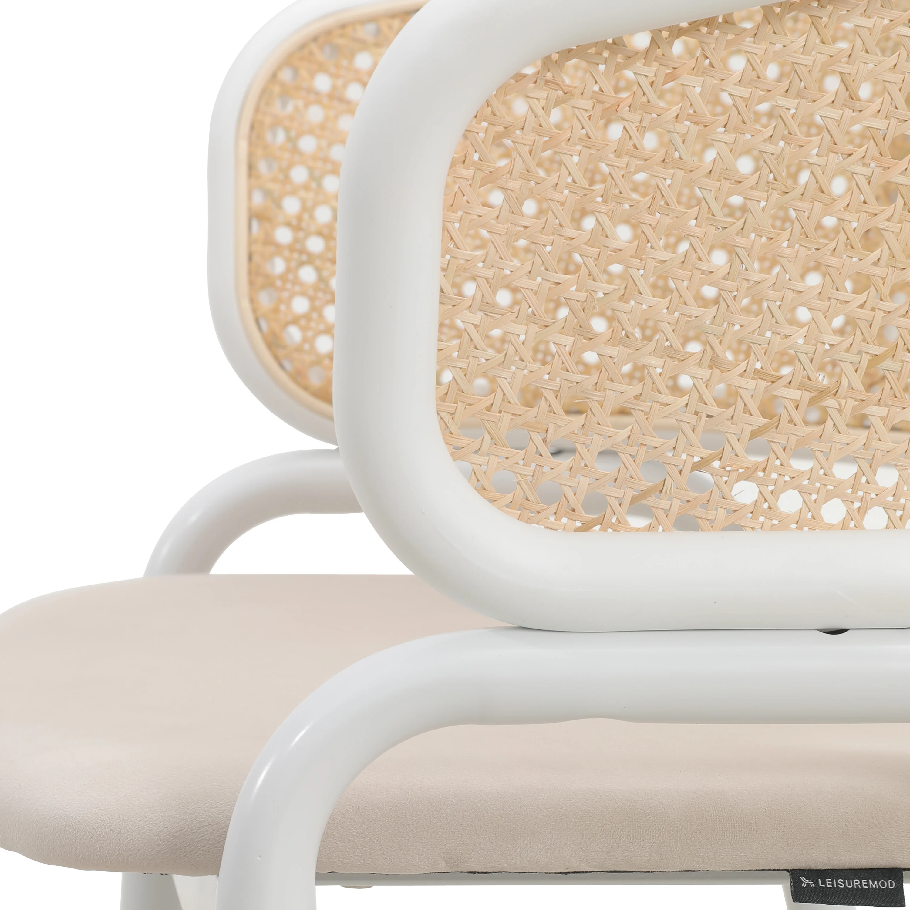 Ervilla Modern Dining Chair with White Powder Coated Steel Legs and Wicker Back