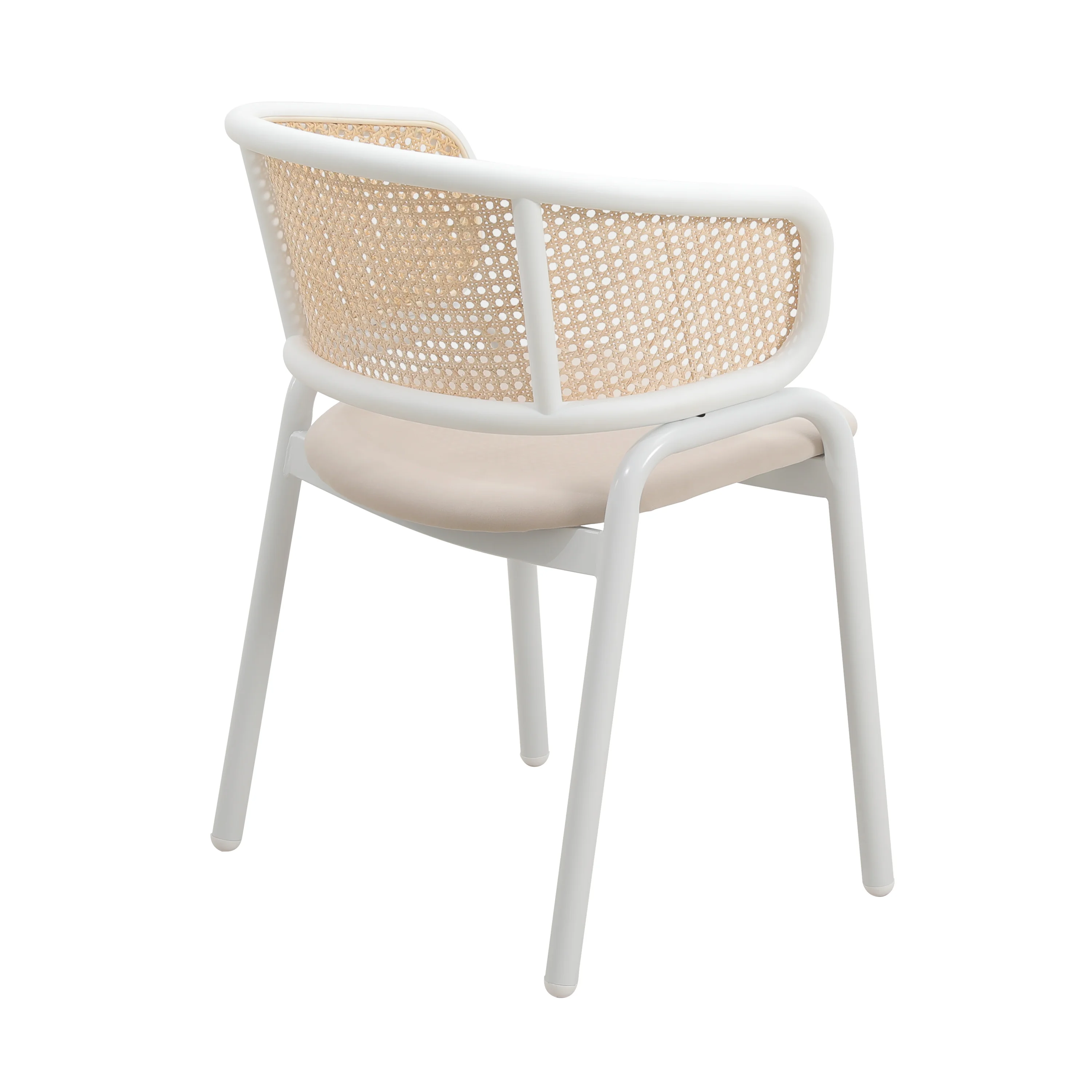 Ervilla Modern Dining Chair with White Powder Coated Steel Legs and Wicker Back, Set of 2