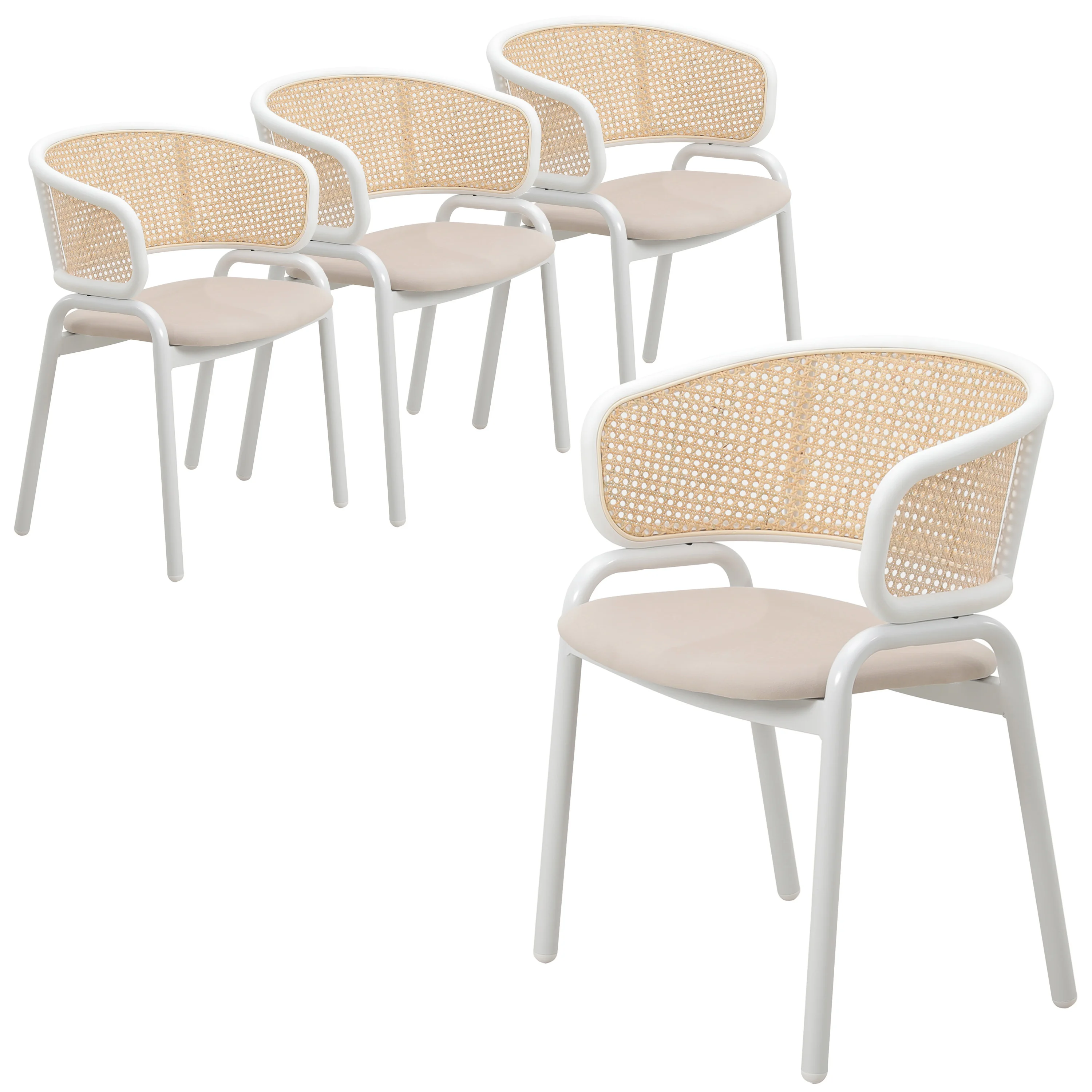 Ervilla Modern Dining Chair with White Powder Coated Steel Legs and Wicker Back, Set of 4