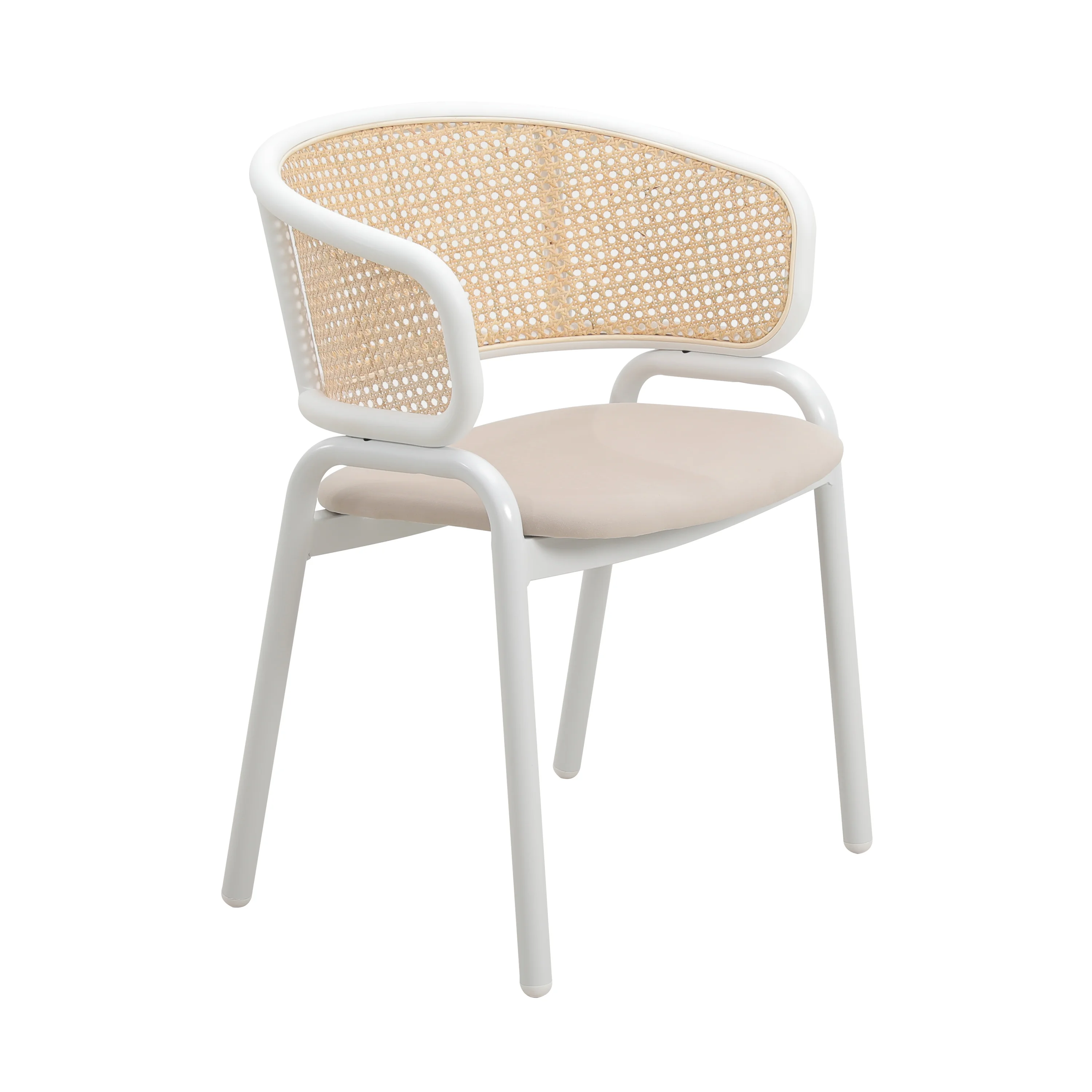 Ervilla Modern Dining Chair with White Powder Coated Steel Legs and Wicker Back, Set of 4