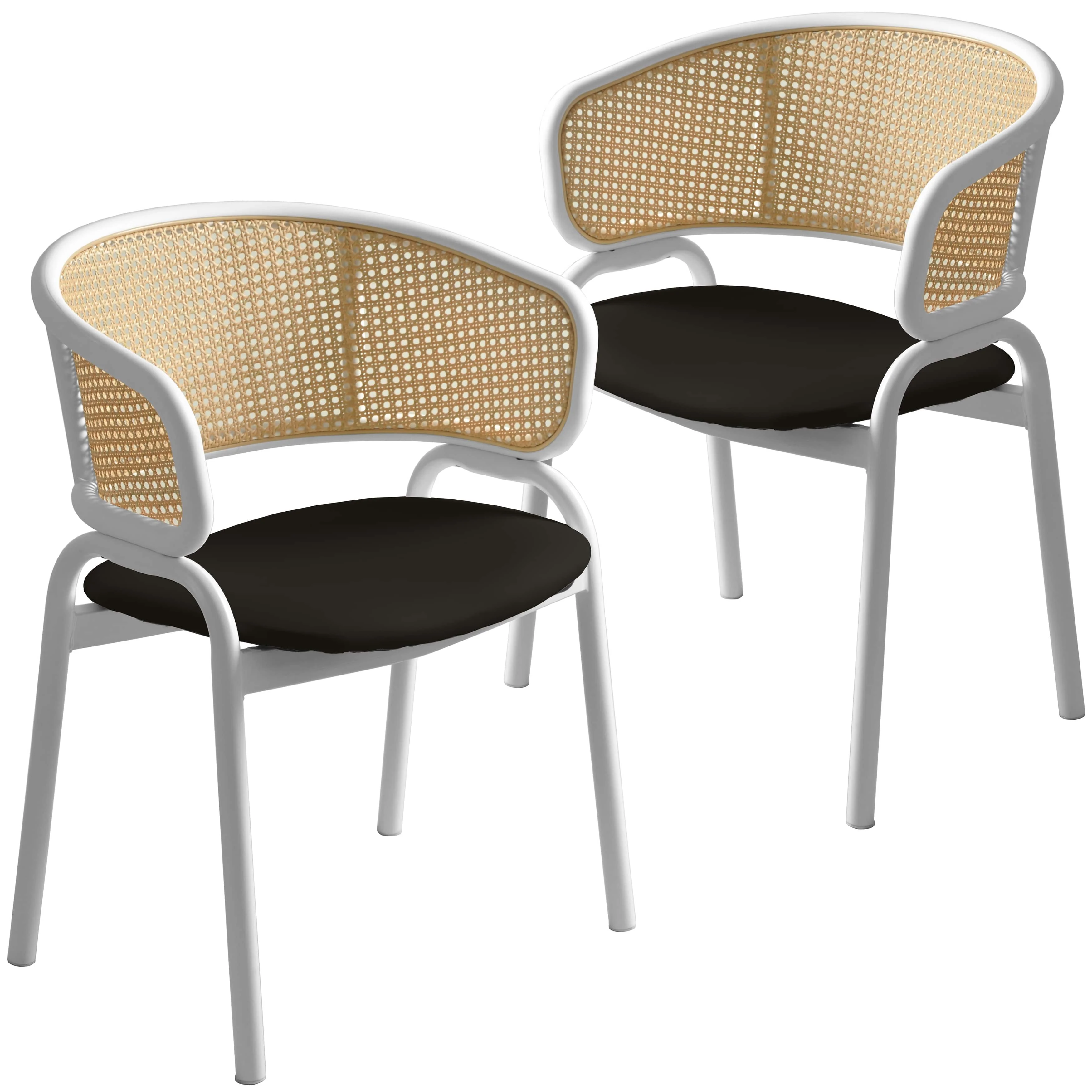 Ervilla - Dining Chair - White frame in Black Leather Set of 2