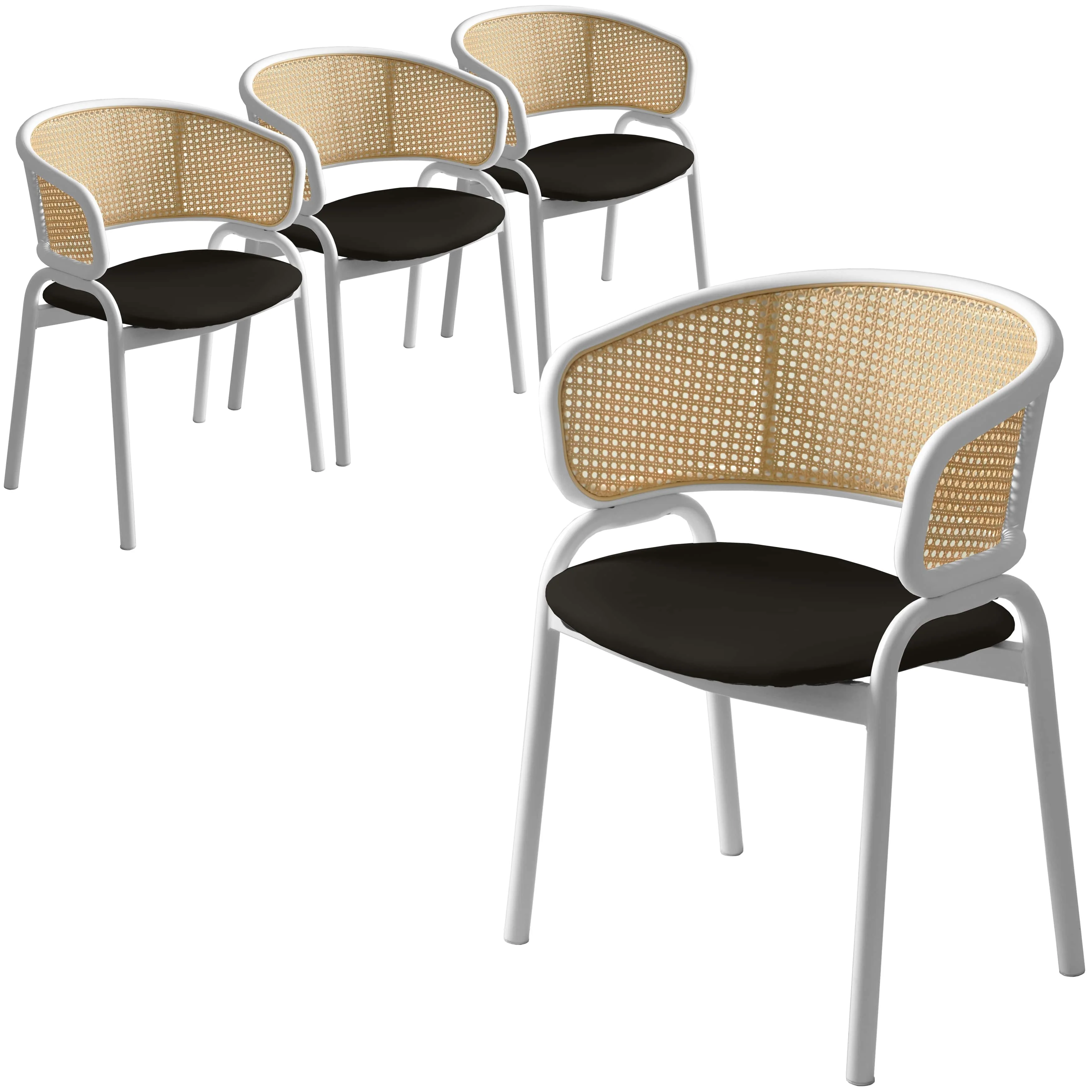 Ervilla - Dining Chair - White frame in Black Leather Set of 4