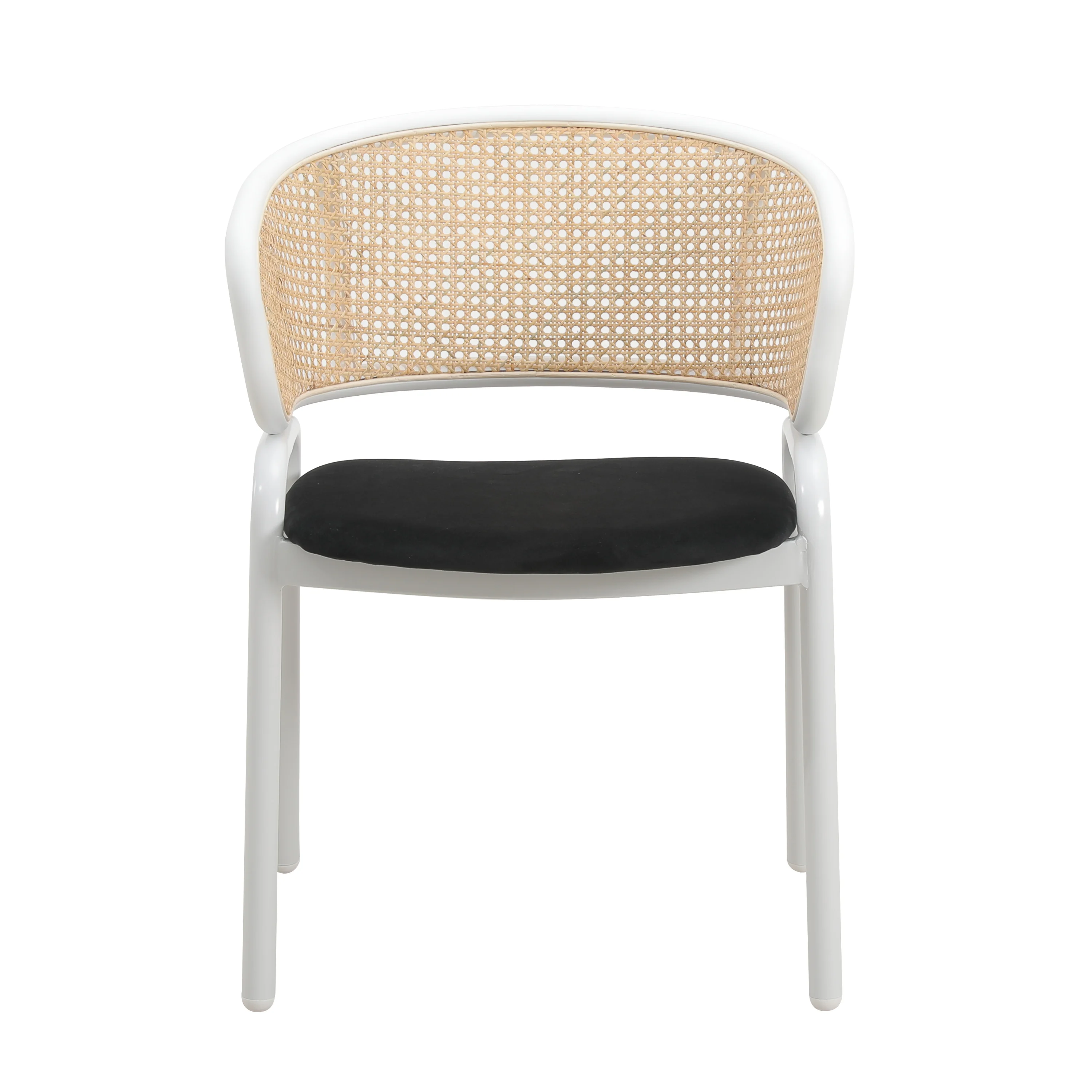 Ervilla Modern Dining Chair with White Powder Coated Steel Legs and Wicker Back