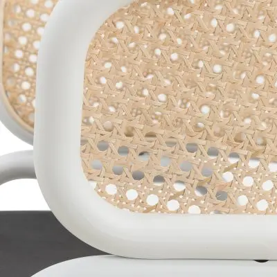 Ervilla Modern Dining Chair with White Powder Coated Steel Legs and Wicker Back