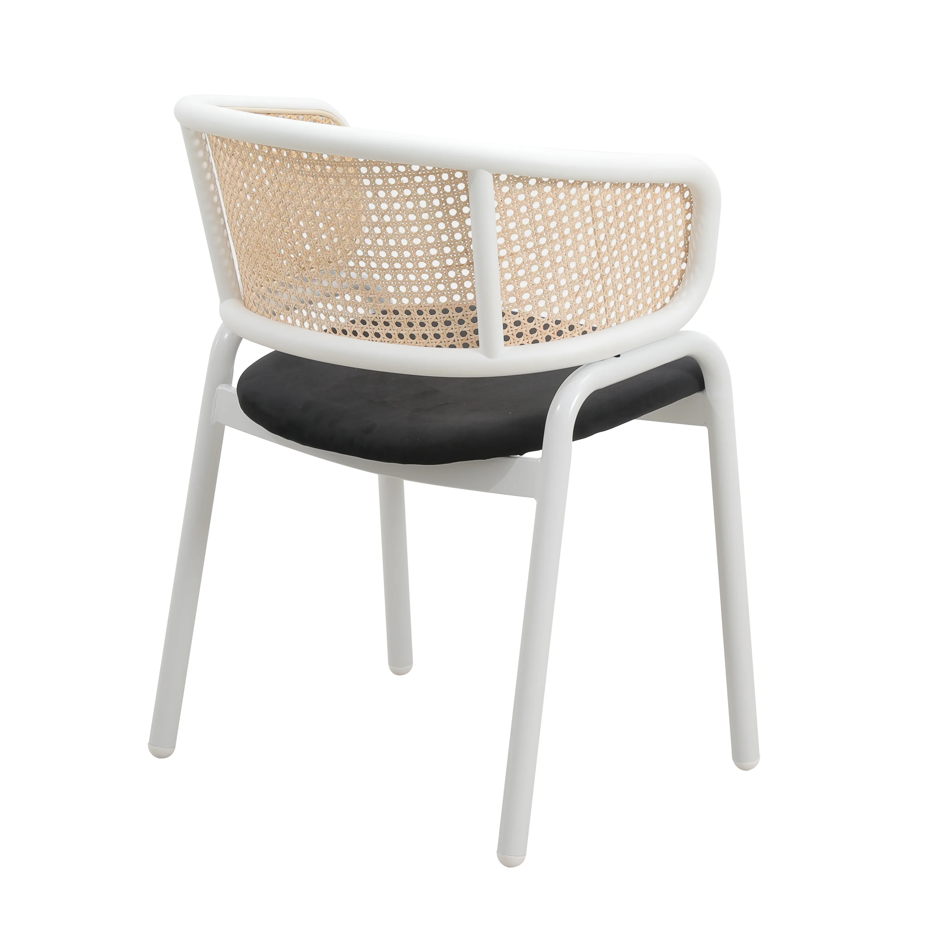 Ervilla Modern Dining Chair with White Powder Coated Steel Legs and Wicker Back, Set of 4