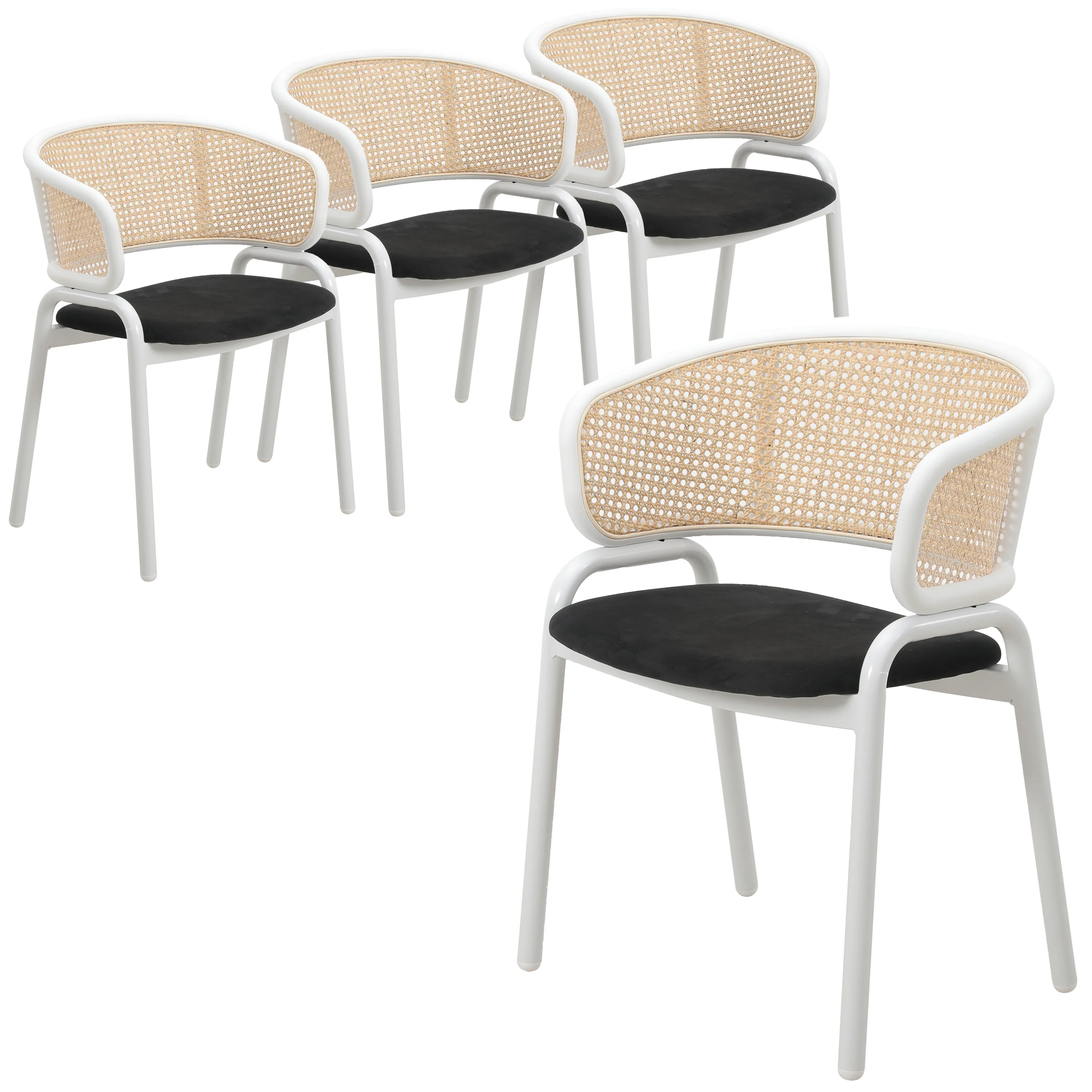 Ervilla Modern Dining Chair with White Powder Coated Steel Legs and Wicker Back, Set of 4