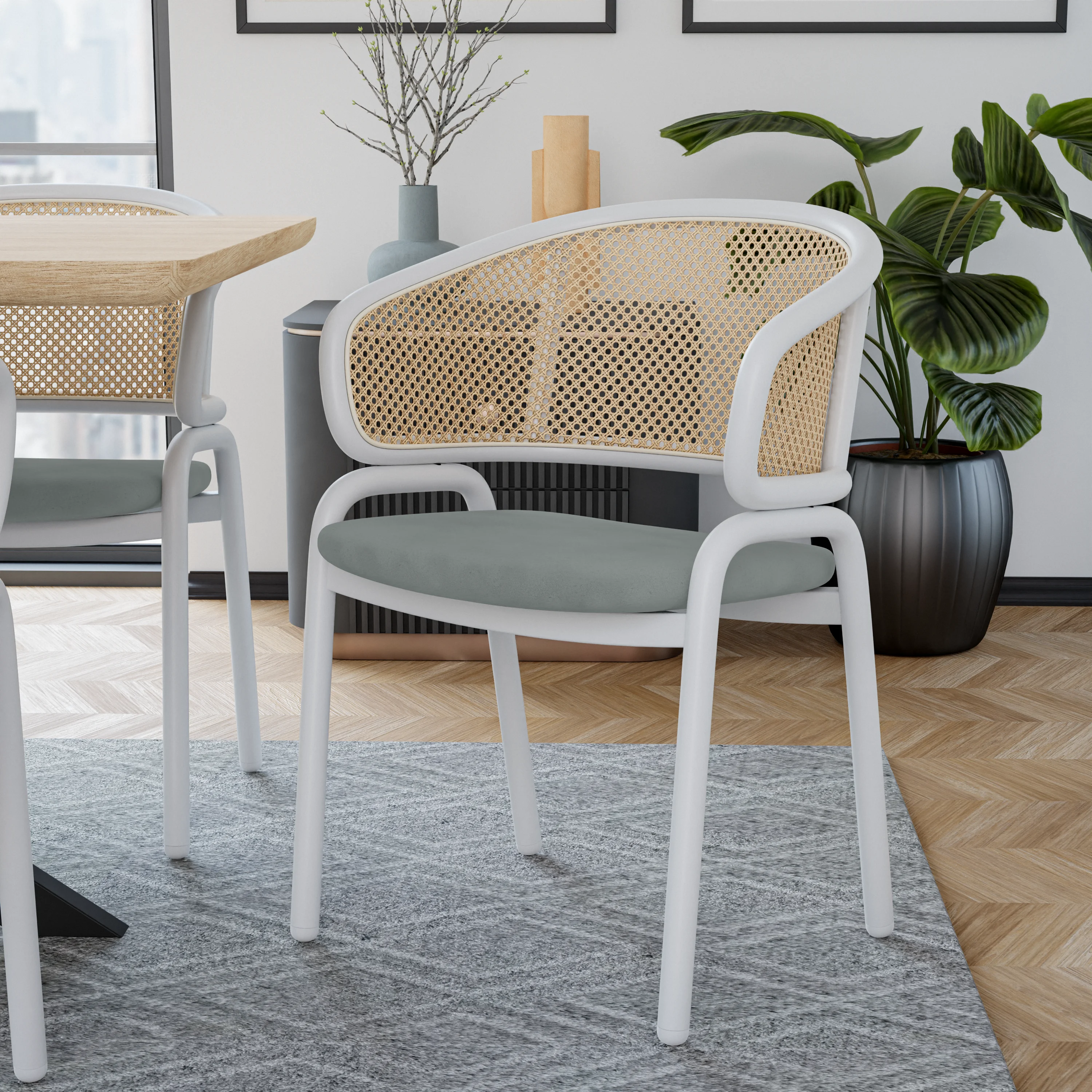 Ervilla - Dining Chair - White frame in Grey Leather