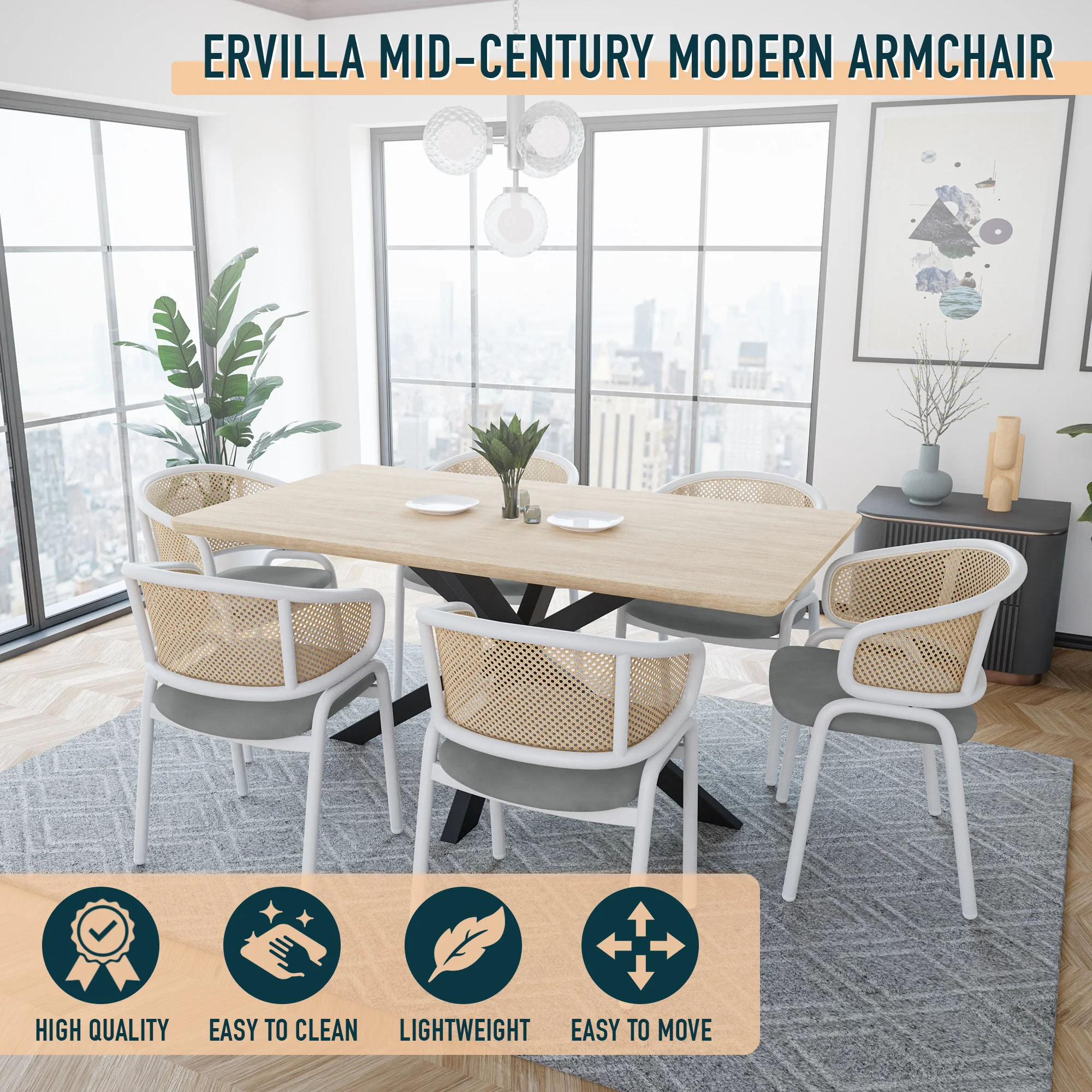 Ervilla - Dining Chair - White frame in Grey Leather