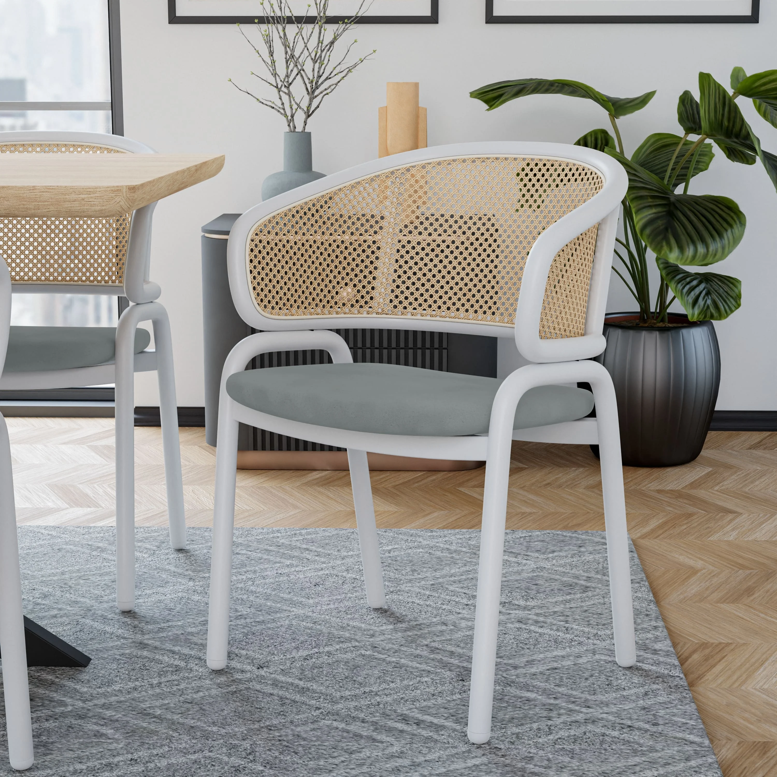 Ervilla - Dining Chair - White frame in Grey Leather Set of 4