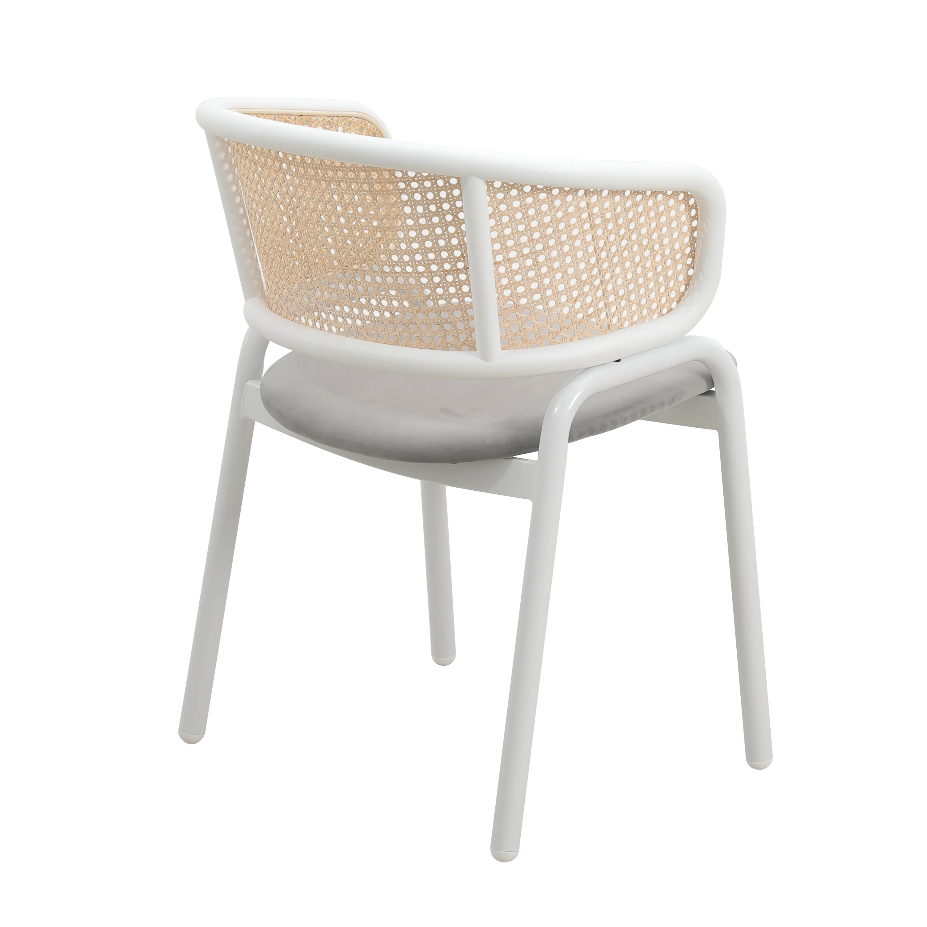 Ervilla Modern Dining Chair with White Powder Coated Steel Legs and Wicker Back