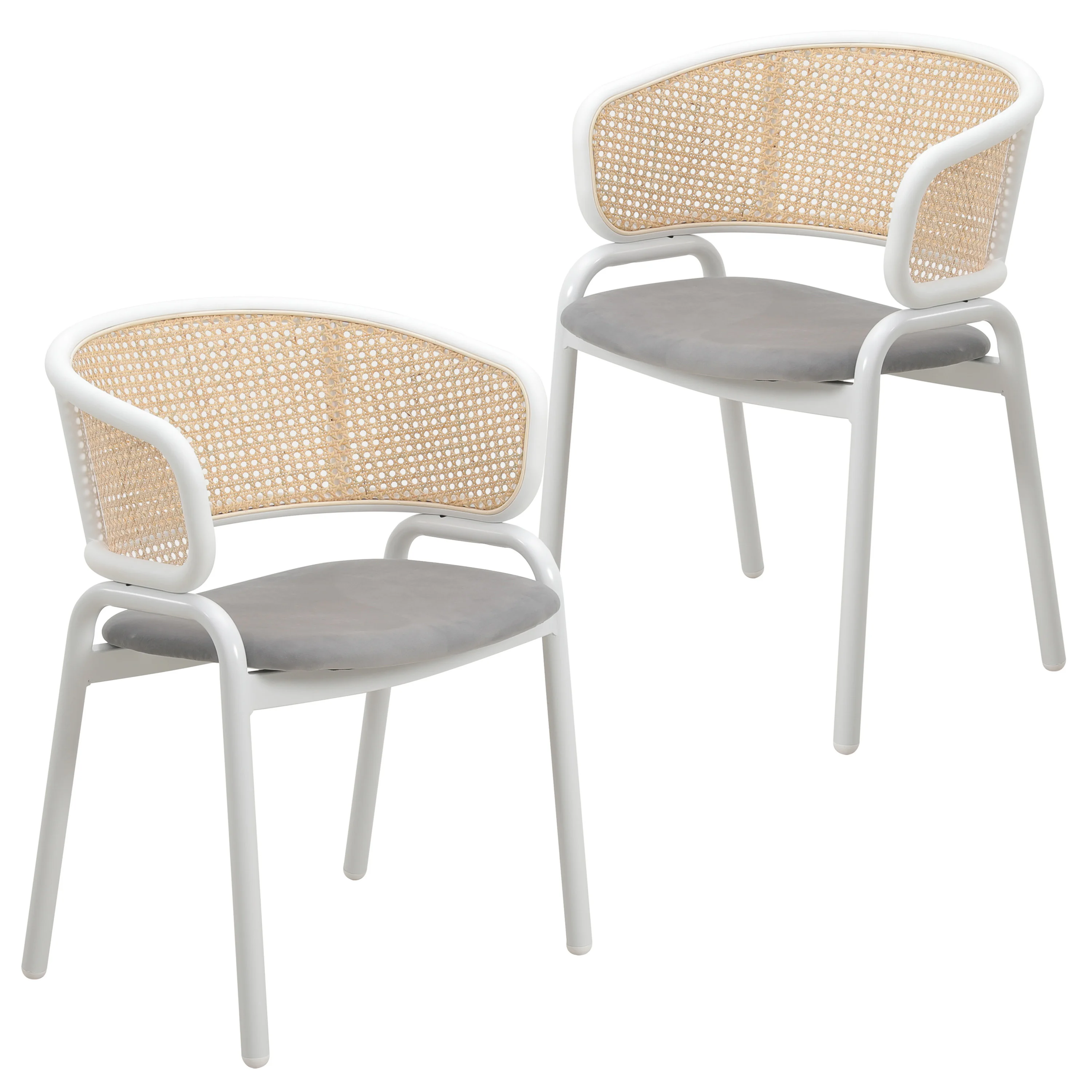 Ervilla Modern Dining Chair with White Powder Coated Steel Legs and Wicker Back, Set of 2