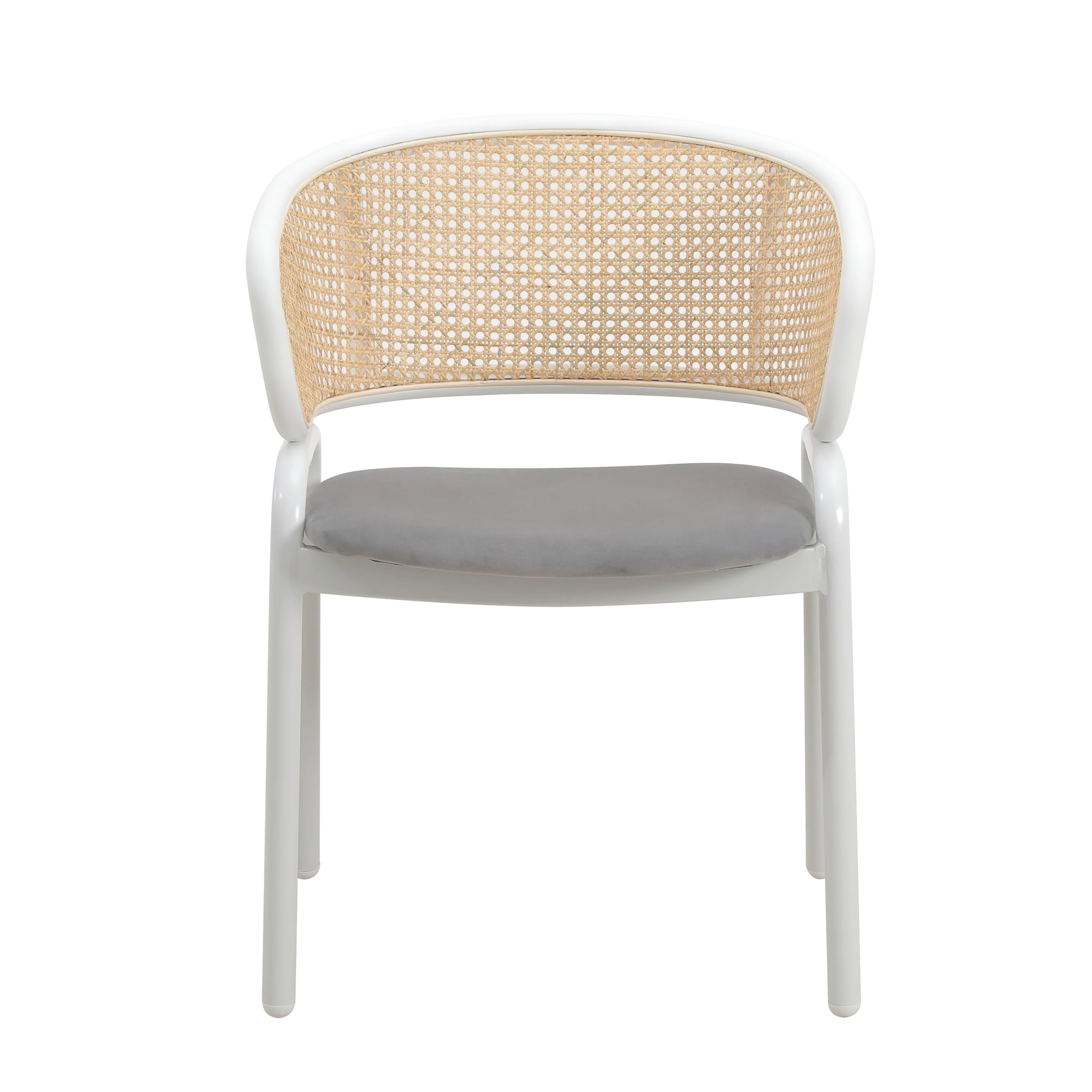 Ervilla Modern Dining Chair with White Powder Coated Steel Legs and Wicker Back, Set of 2
