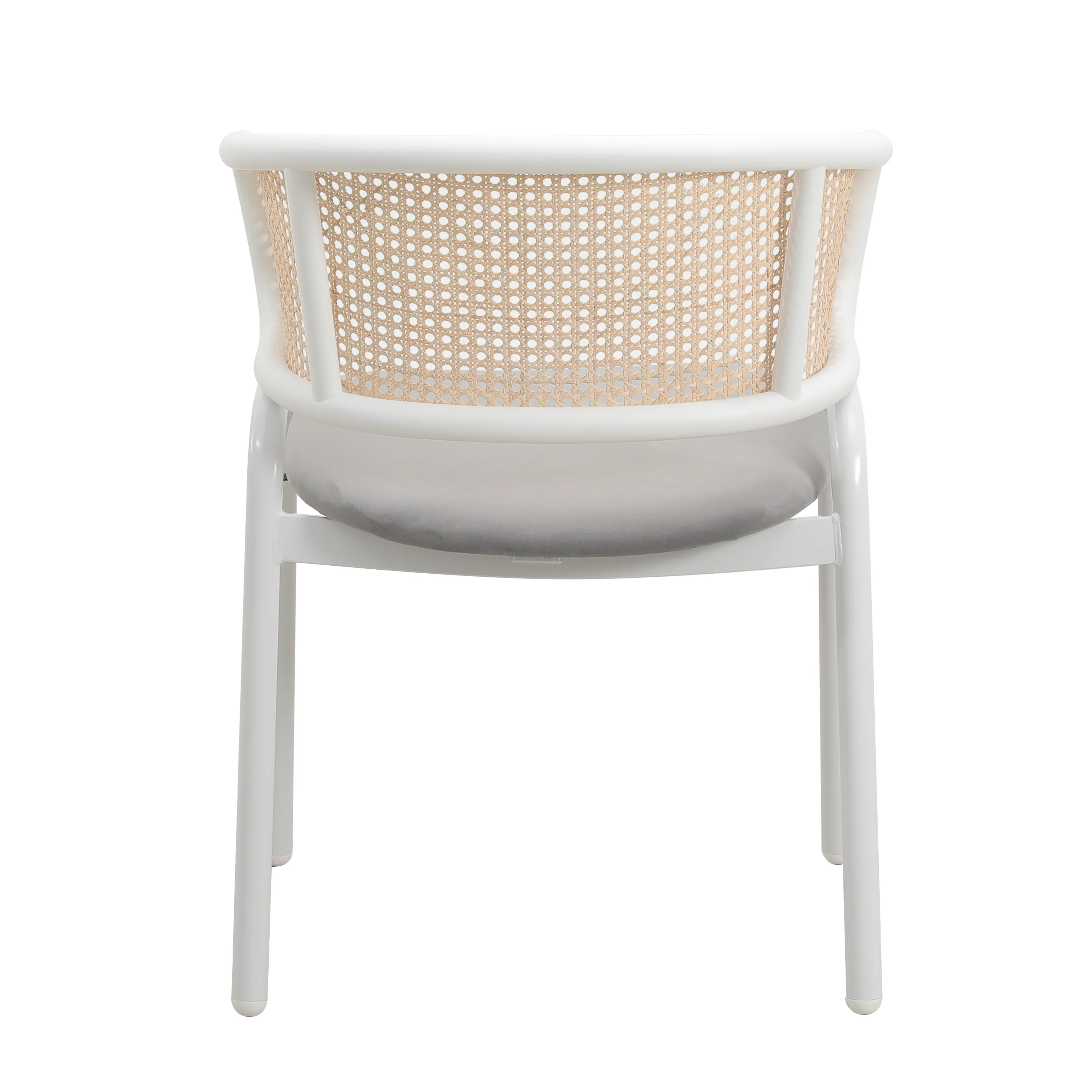 Ervilla Modern Dining Chair with White Powder Coated Steel Legs and Wicker Back, Set of 2